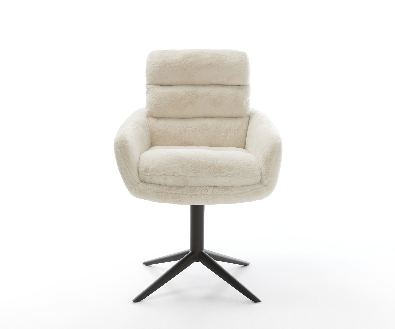 Drehstuhl Abelia-Flex mit Armlehnen Plüsch Creme-Weiß Fußkreuz Schwarz 360° drehbar Wippfunktion 1
