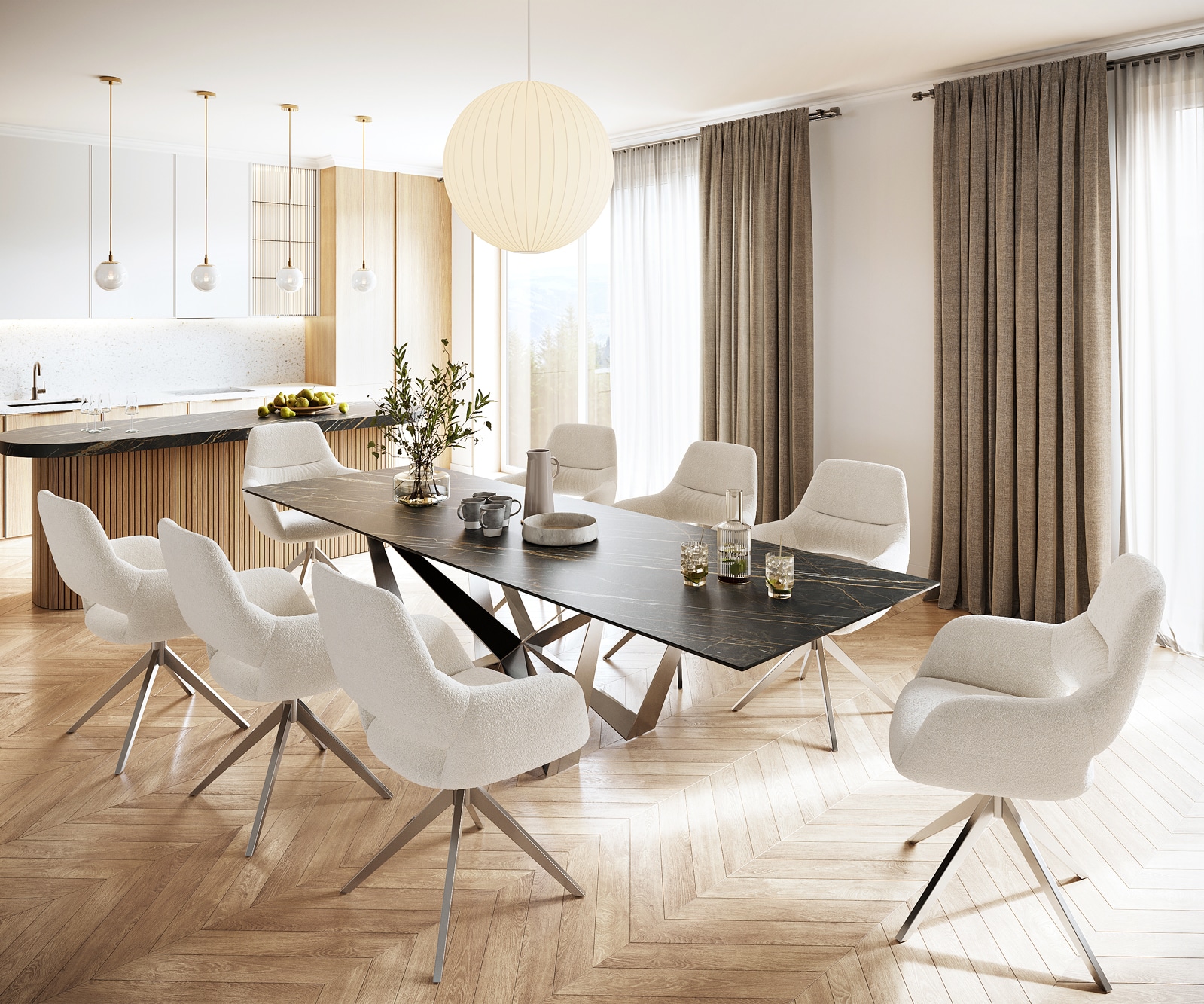 Esstisch Edge 300x100cm Keramik Laminam®Noir Desir Braun Spider Flachstahl Edelstahl 6