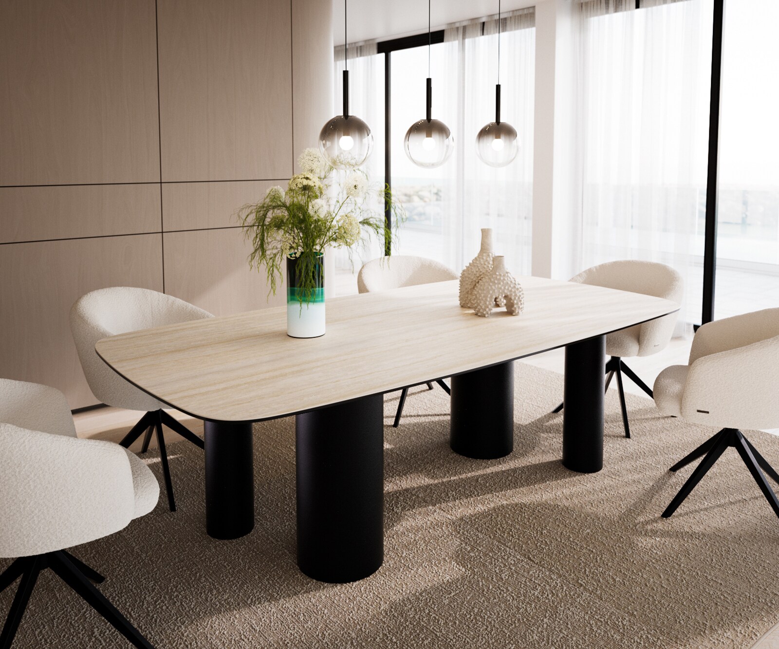 Esstisch Edge Boot 240x120 cm Keramik Travertin Natur Pilier Metall Schwarz günstig online kaufen