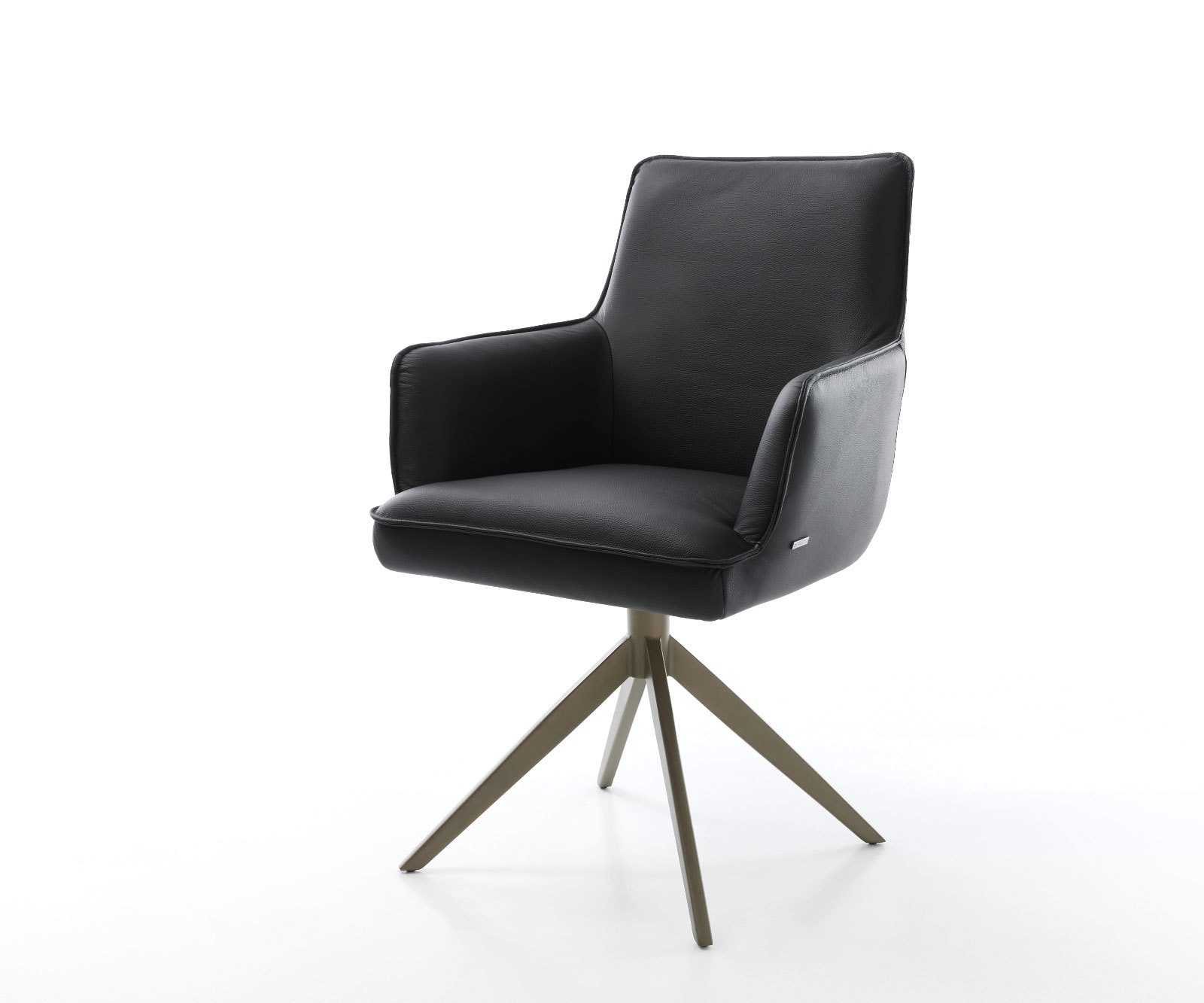 Drehstuhl Heira-Flex mit Armlehnen Echt-Leder Schwarz Kreuzgestell breit Effektfinish Titan 360° drehbar Wippfunktion Taschenfederkern Drehstuhl Heira-Flex mit Armlehnen Echt-Leder Schwarz Kreuzgestell breit Effektfinish Titan 360° drehbar Wippfunktion Taschenfederkern