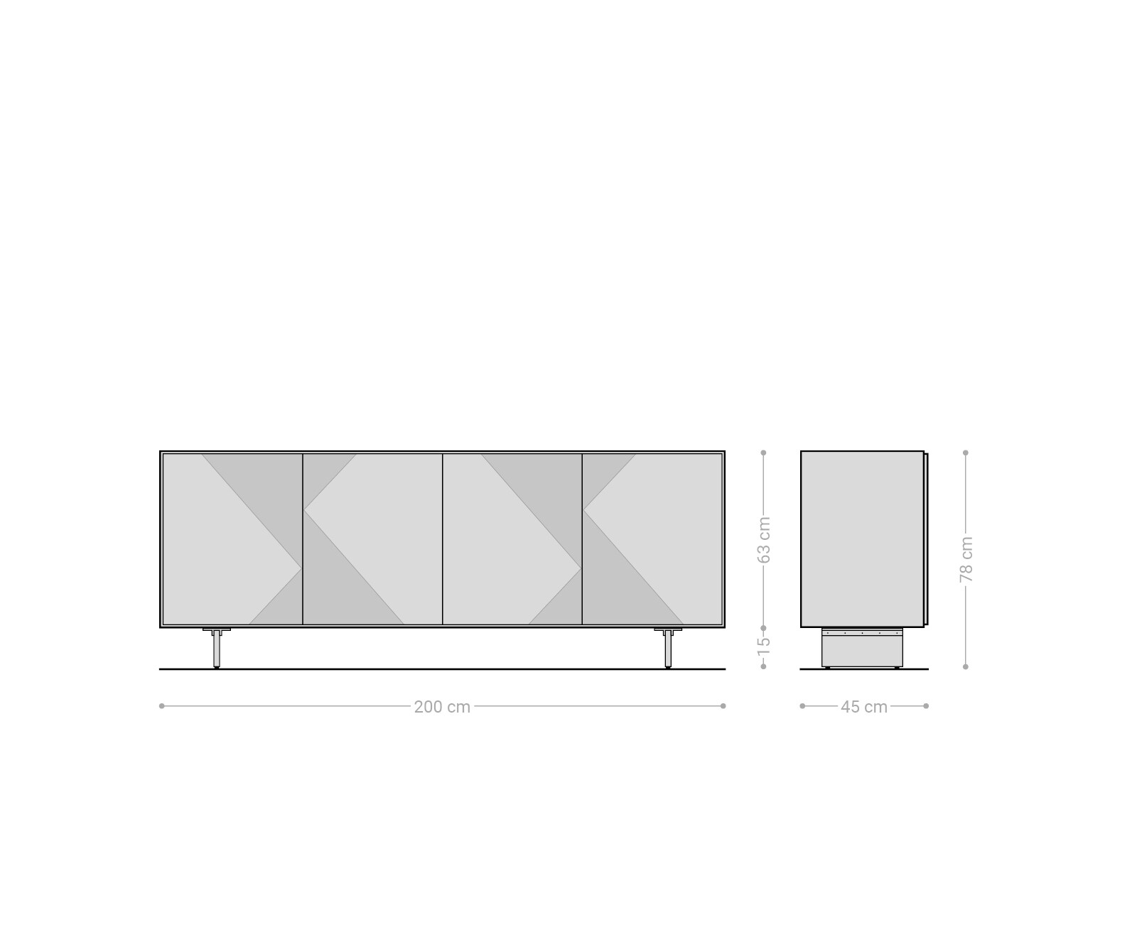 Sideboard Tereos 200 cm Eiche Natur 3D Effekt 4 Türen Fuß Schwebeoptik Acrylglas 6