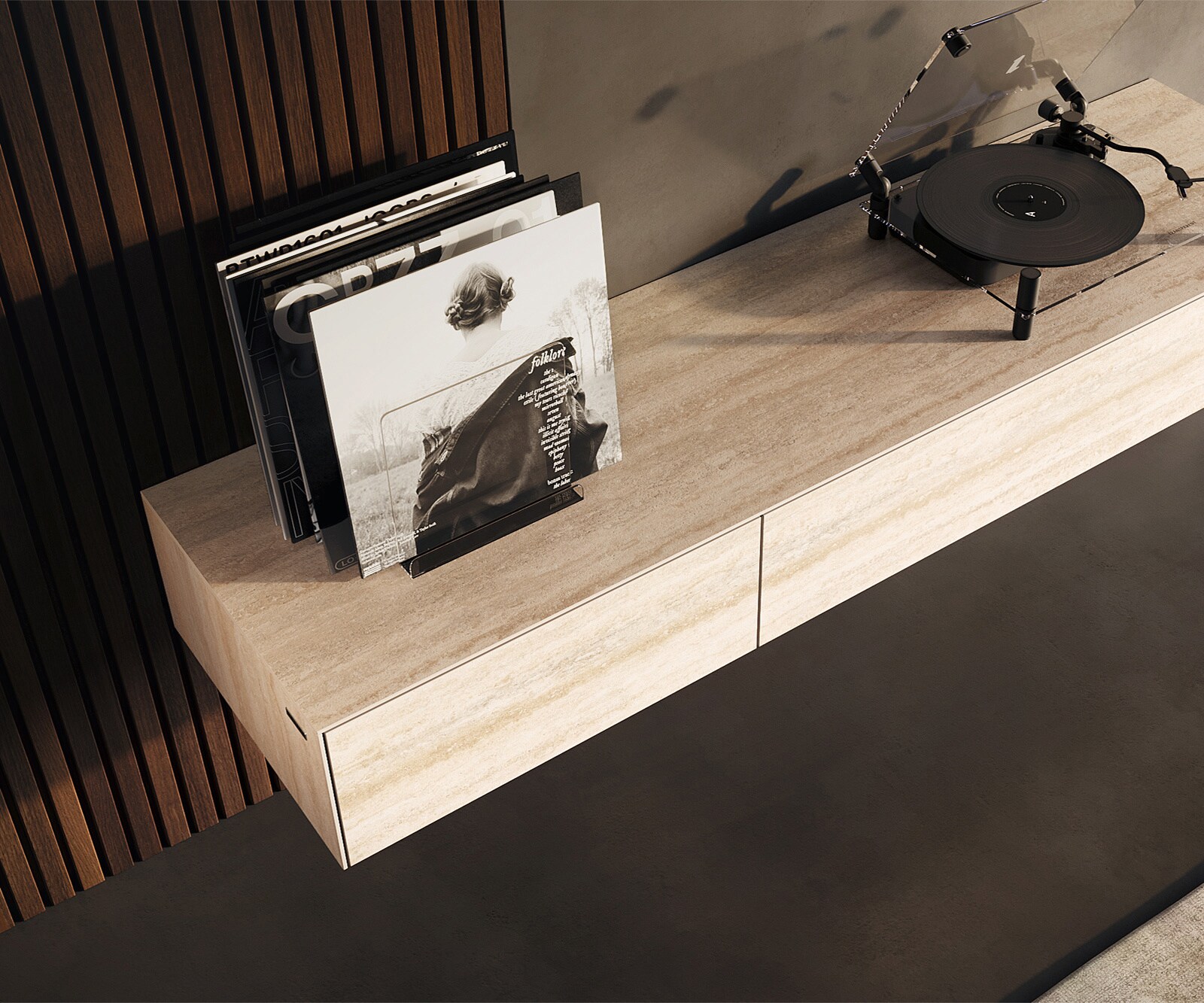 Lowboard Cuor 150 cm Keramik Laminam® Travertino Bianco Creme-Weiß 1 Klappe 1 Schubfach Schwebend 3