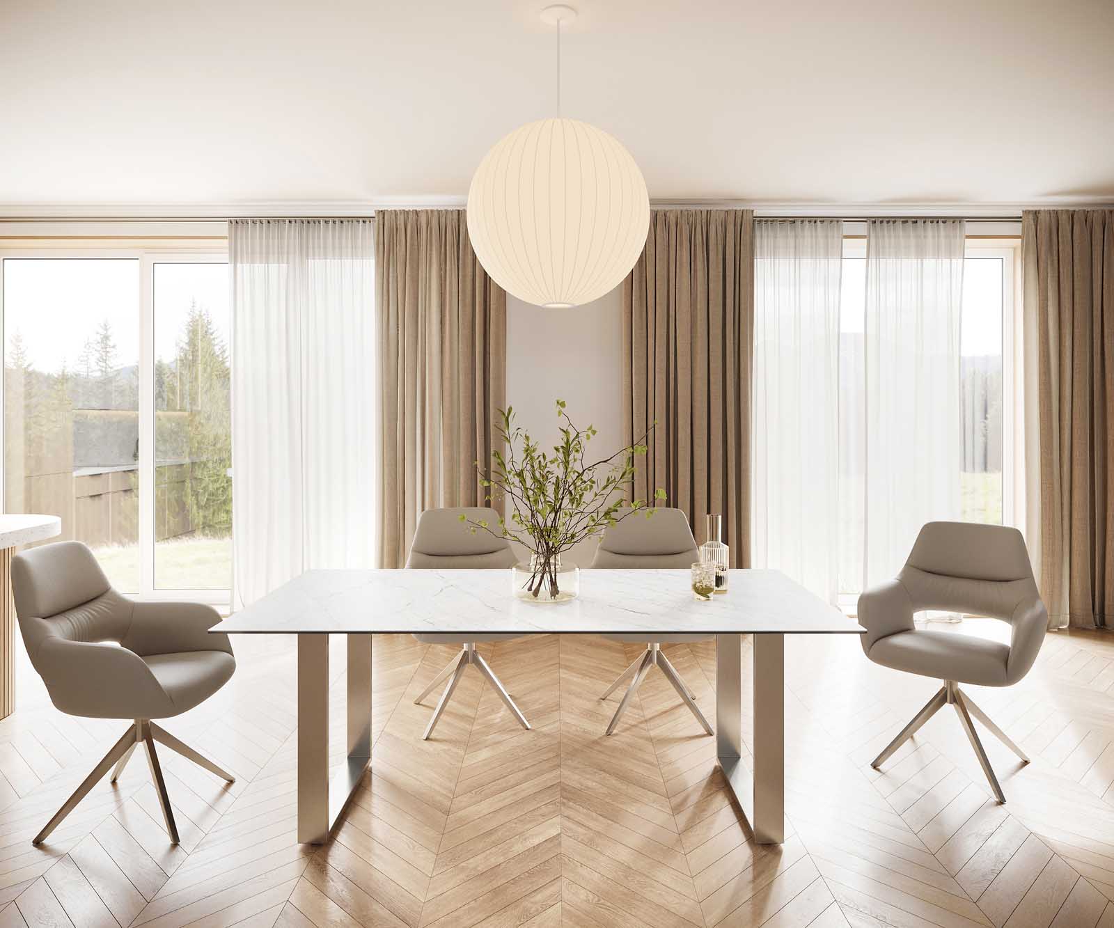 Esstisch Edge 200x100 Keramik Laminam® Statuarietto Weiß Edelstahl Schmal 1