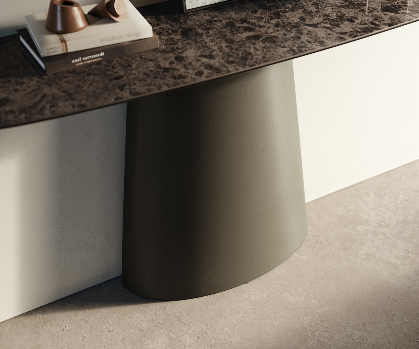 Konsolentisch Edge Boot 140x40 cm Keramik Emperador Extra Lucidato Dunkelbraun Conos Metall Effektfinish Titan 6