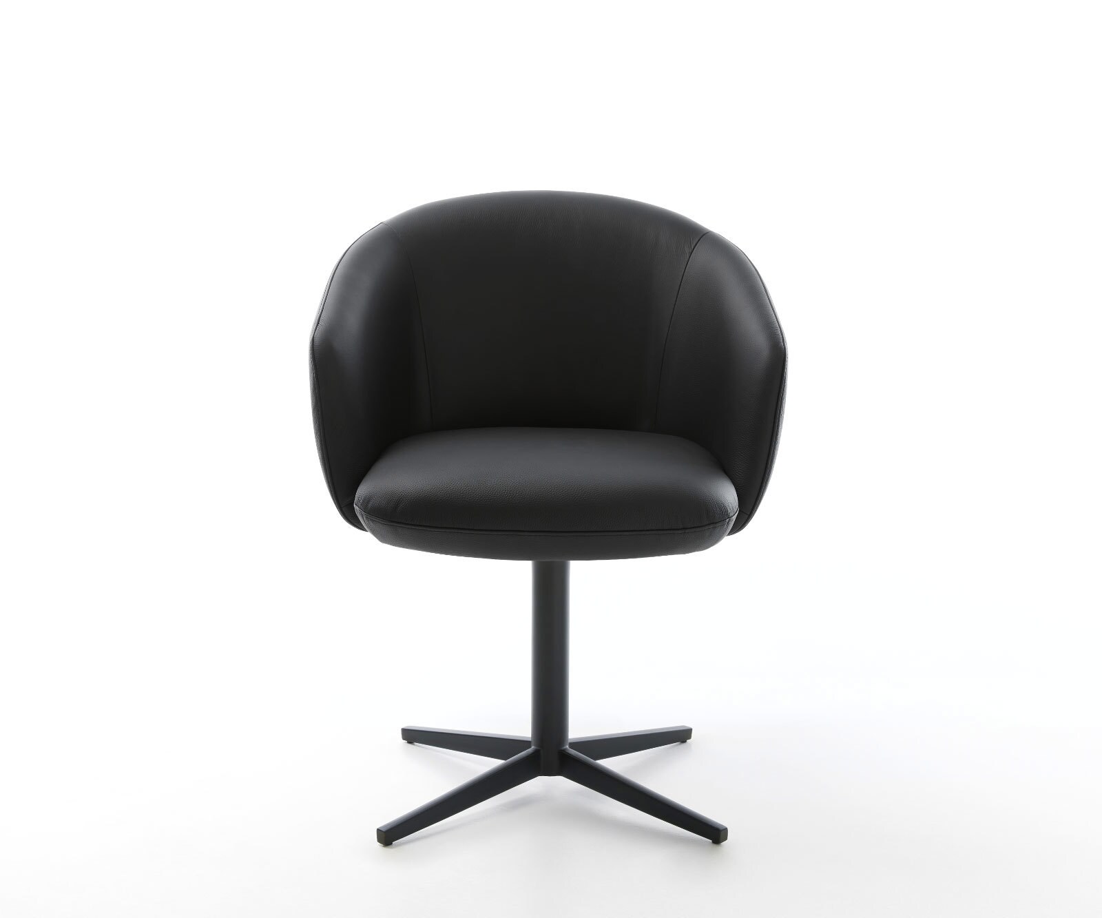 Drehstuhl Caja-Flex mit Armlehnen Echt-Leder Schwarz Fußkreuz Schwarz 360° drehbar Taschenfederkern 1