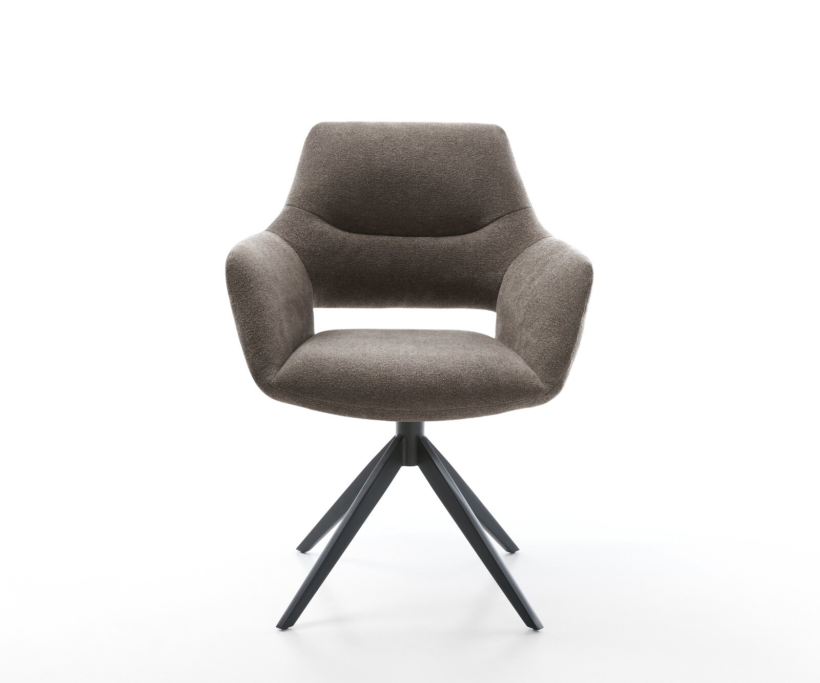 Drehstuhl Yago-Flex mit Armlehnen Strukturstoff Soft Taupe Kreuzgestell breit Schwarz 360° drehbar Wippfunktion Taschenfederkern 1