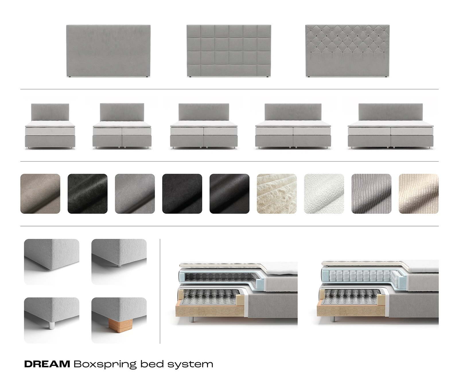 Boxspringgestell Dream-Well 180x200 cm Bouclé Creme-Weiß 5