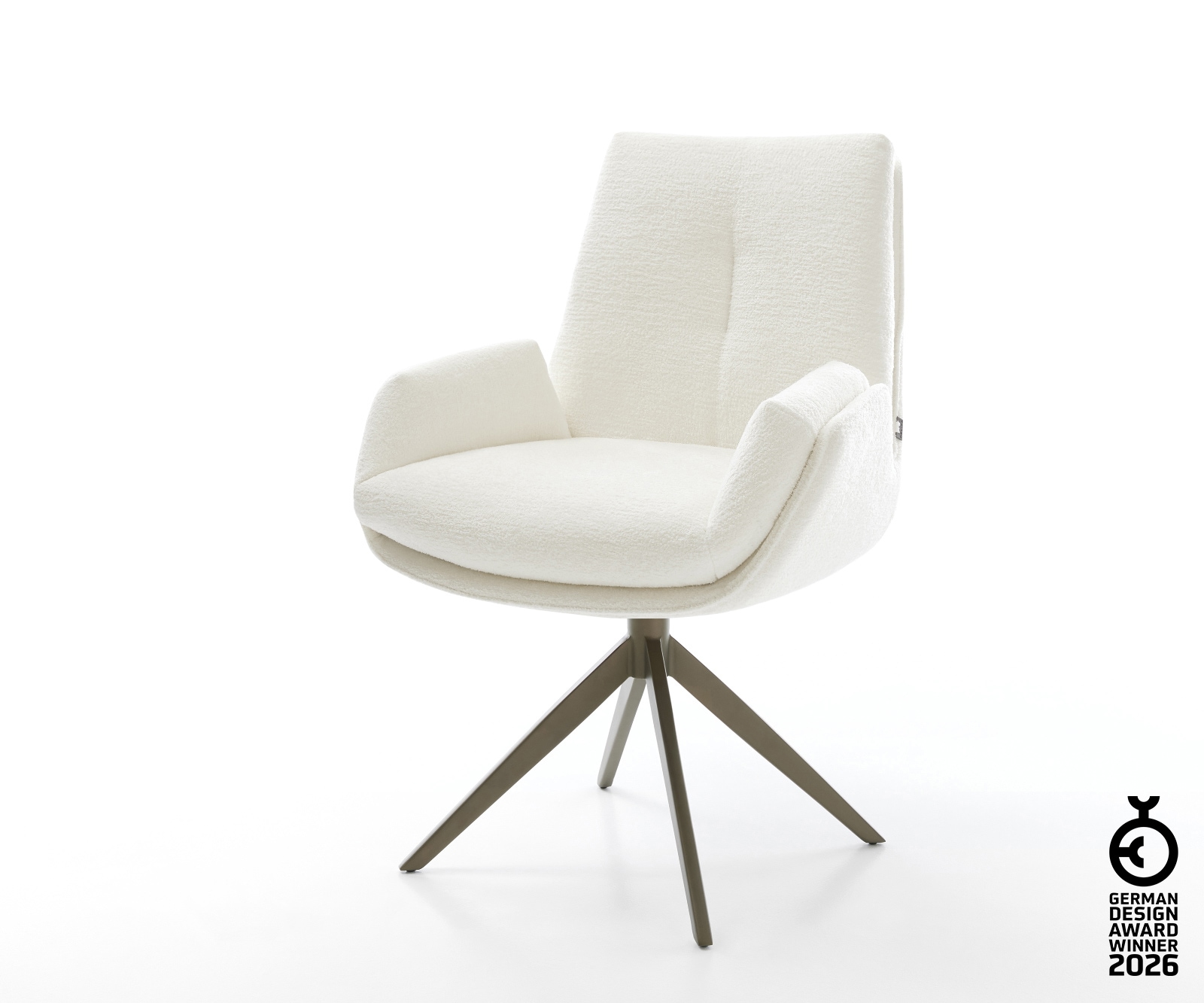 Drehstuhl Clea-Flex Bouclé Soft Beige Kreuzgestell breit Effektfinish Titan 360° drehbar Wippfunktion