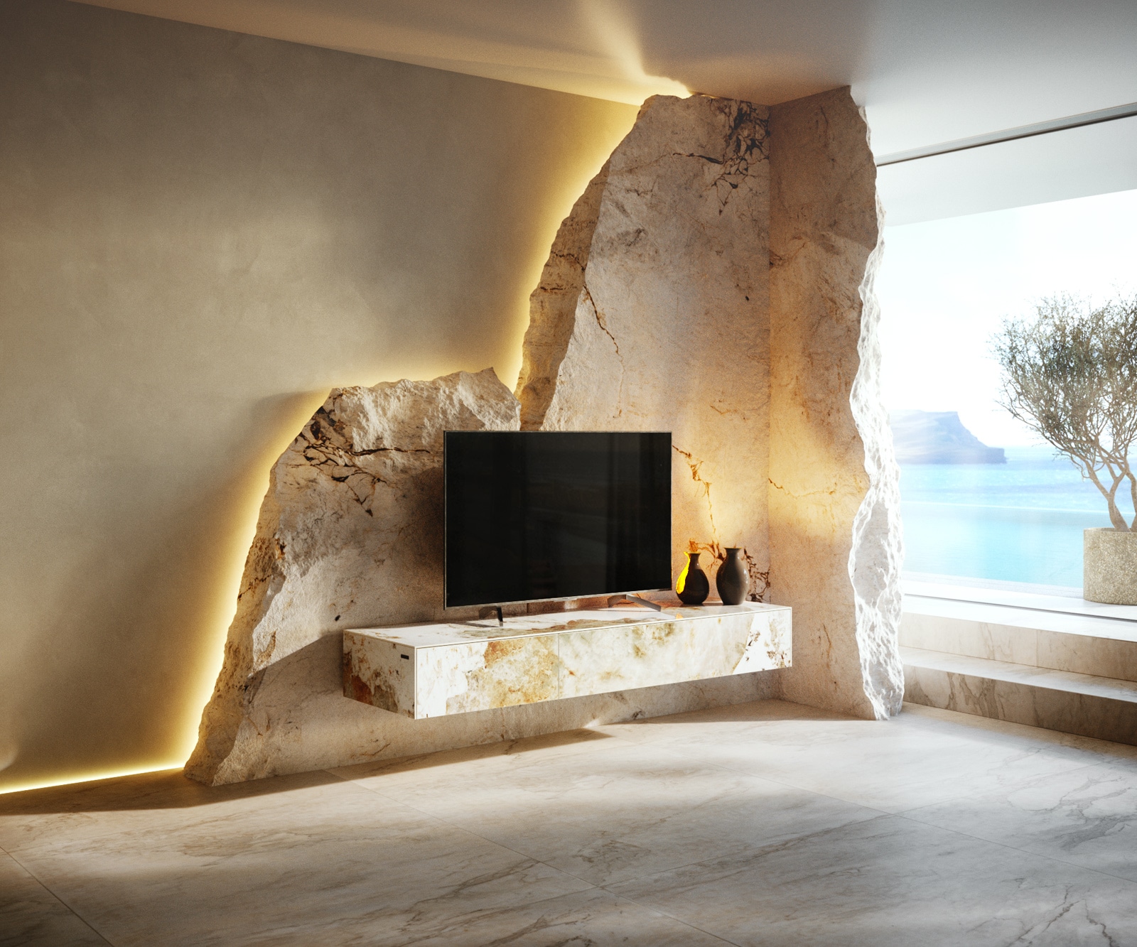 Lowboard Cuor 150 cm Keramik Minas Melange Weiß-Beige 1 Klappe 1 Schubfach Schwebend 1 Lowboard Cuor 150 cm Keramik Minas Melange Weiß-Beige 1 Klappe 1 Schubfach Schwebend 1