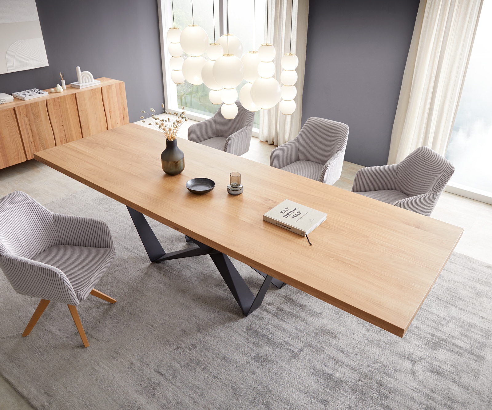 Esstisch Edge 300x100 Eiche Natur Spider Flachstahl Schwarz 4