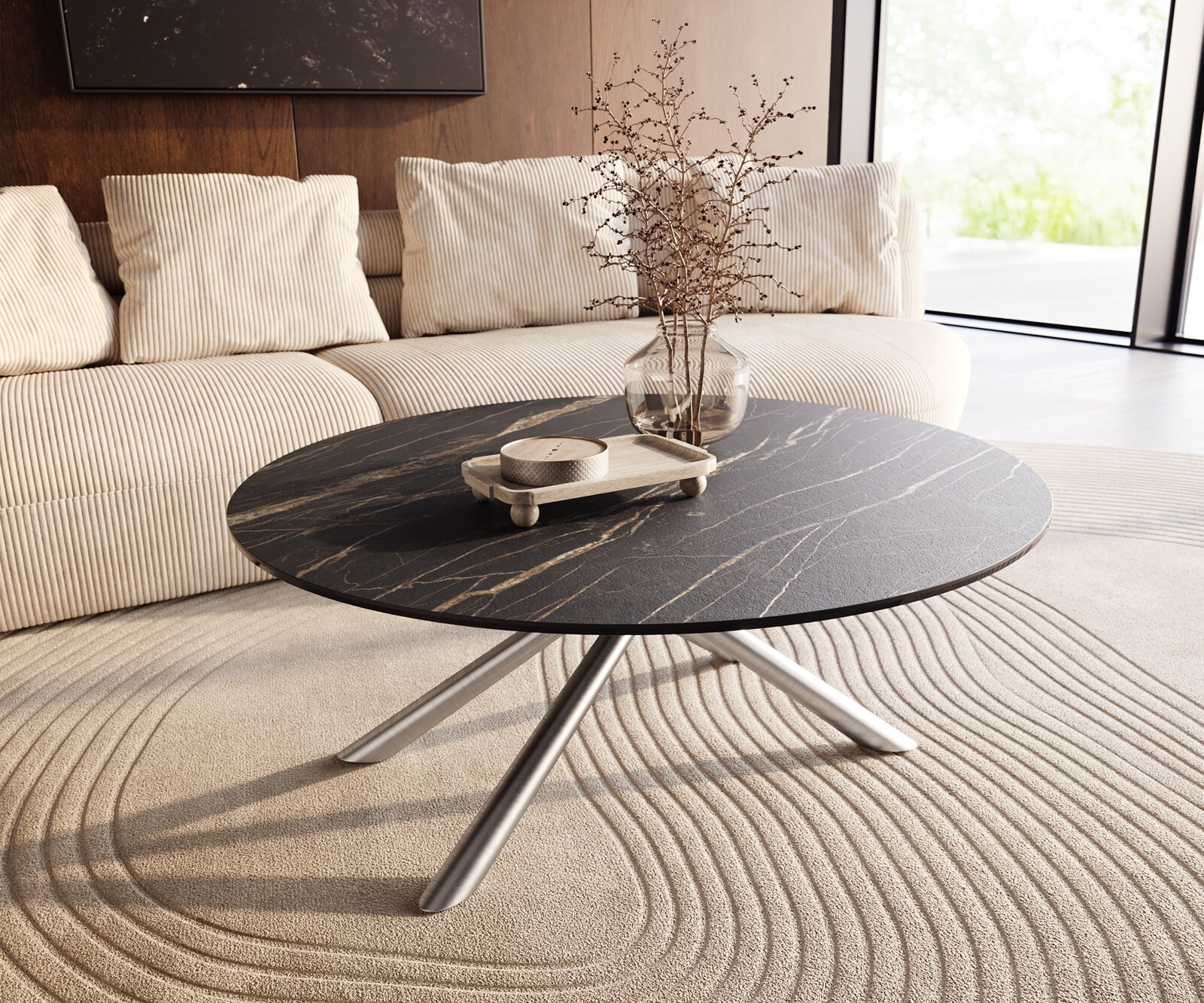 Couchtisch Edge Rund 100x100 cm Keramik Laminam® Noir Desir Braun Sarity Ed günstig online kaufen