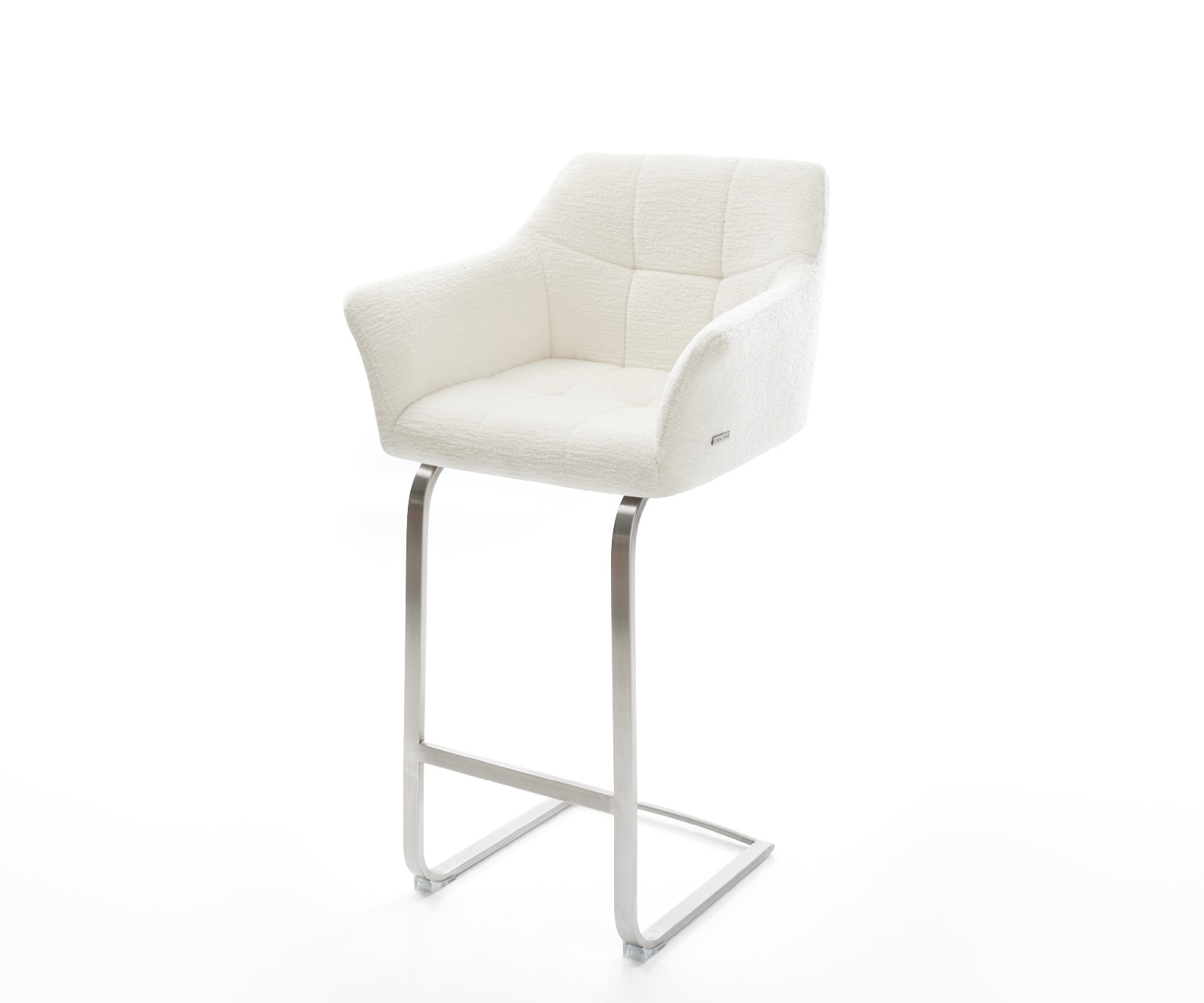 Barstuhl Yulo-Flex Bouclé Soft Beige Freischwinger Flach Edelstahl Silberfarben 1