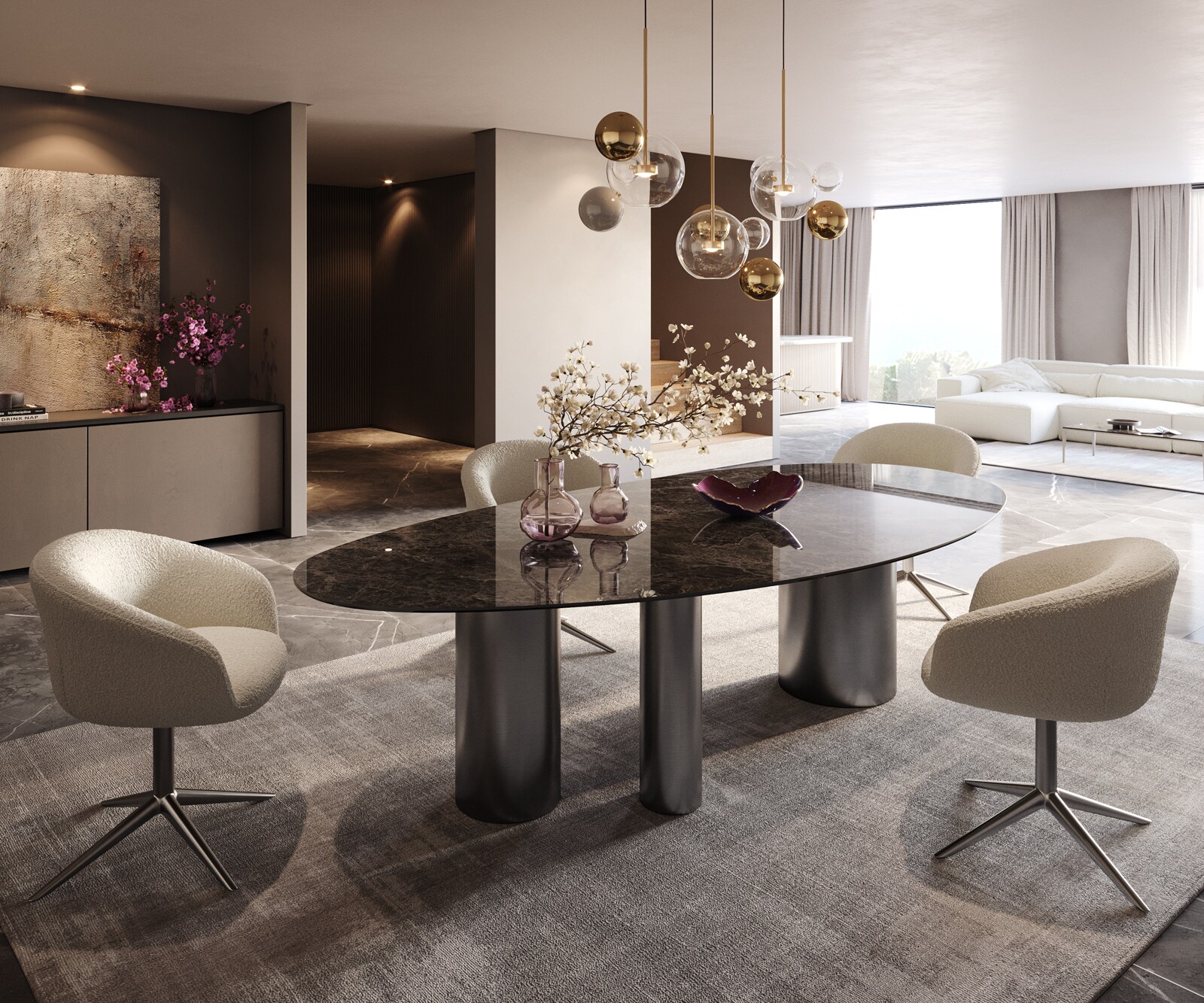 Esstisch Edge Oval 280x130 Keramik Laminam®Emperador Extra Lucidato Dunkelbraun Troa Edelstahl Graphit 7