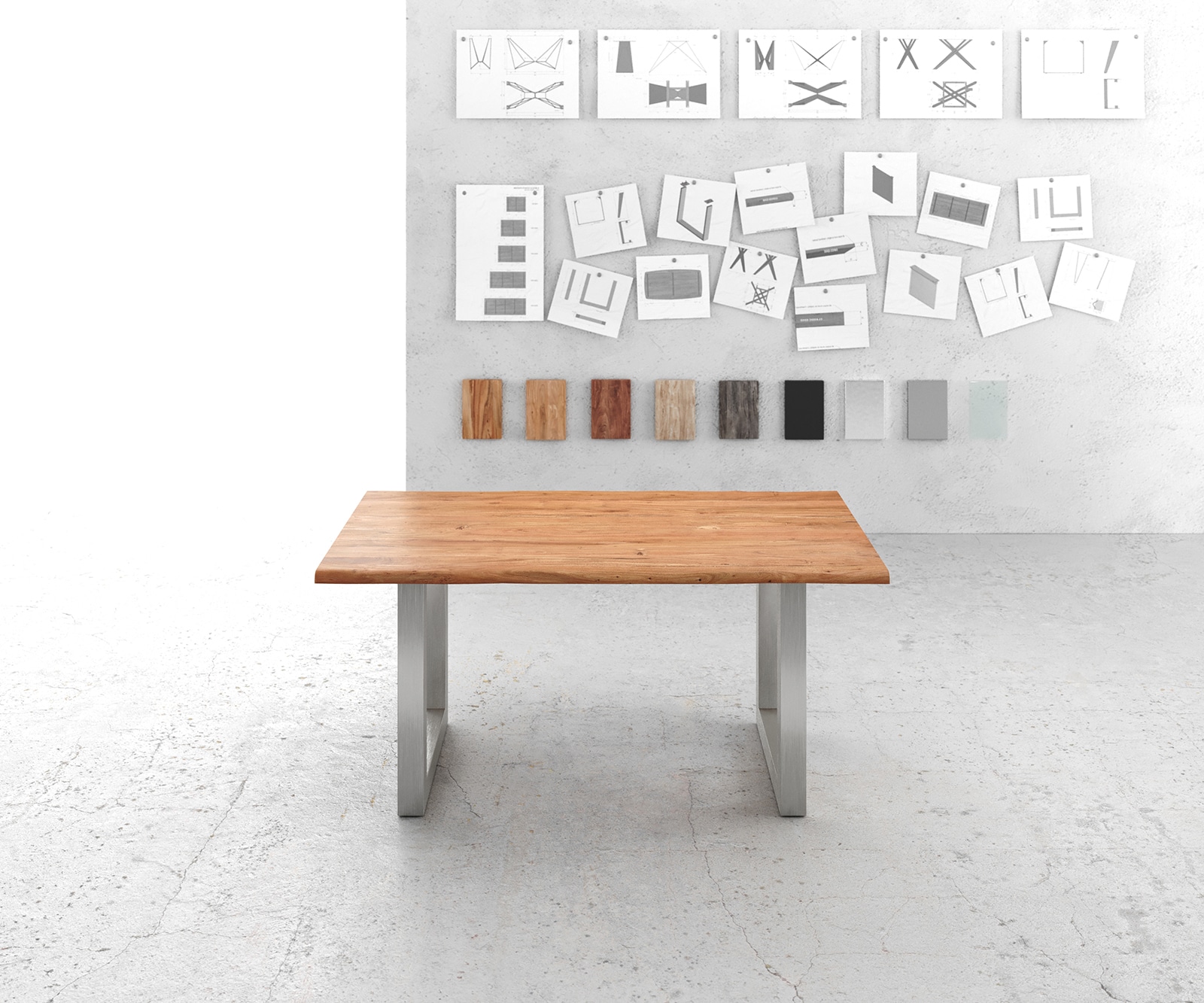 Esstisch Edge 160x90cm Akazie Natur Edelstahl breit Live-Edge 2