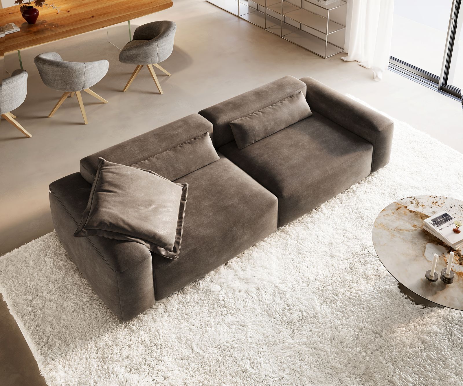 Big-Sofa Freestyle 280x110 cm Mikrofaser Taupe Vintage Kappnaht 3