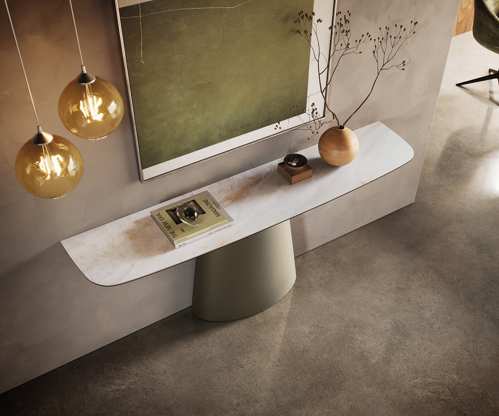 Konsolentisch Edge Boot 180x40 cm Keramik Onyx Pearl Conos Metall Effektfinish Titan 1