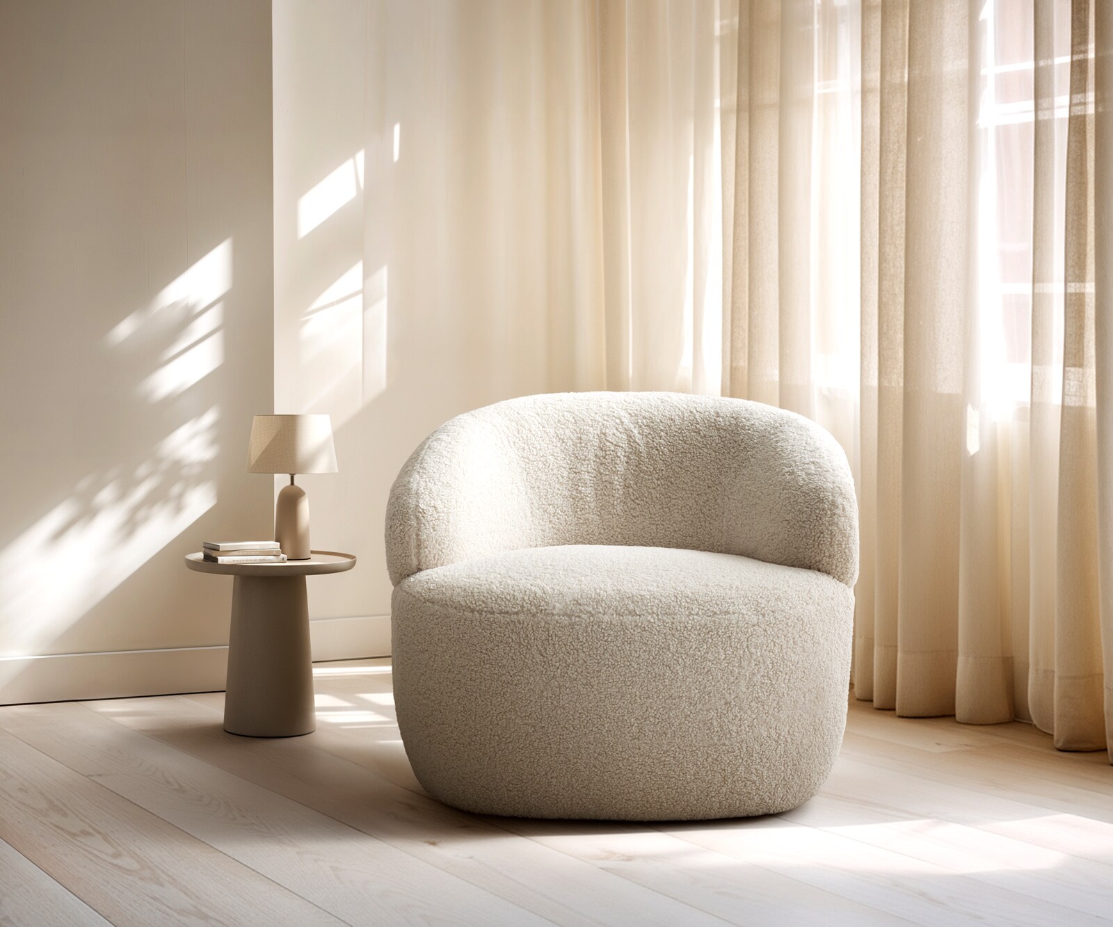 Loungesessel Nova 88x88 cm Teddystoff Beige 1