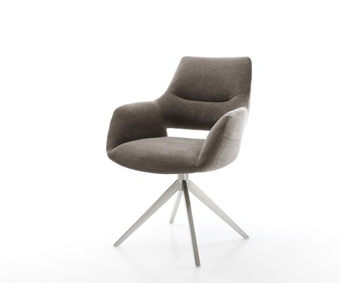 Drehstuhl Yago-Flex mit Armlehnen Strukturstoff Soft Taupe Kreuzgestell breit Edelstahl 360° drehbar Wippfunktion Taschenfederkern