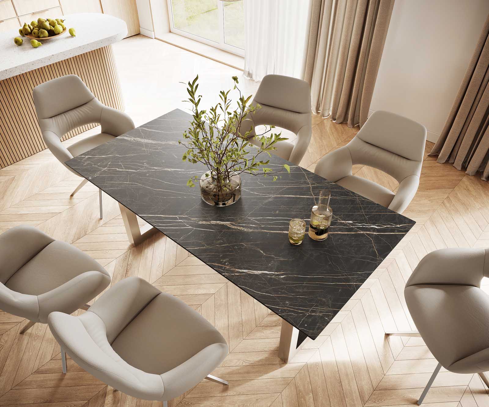 Esstisch Edge 200x100 Keramik Laminam® Noir Desir Braun Edelstahl Breit 3
