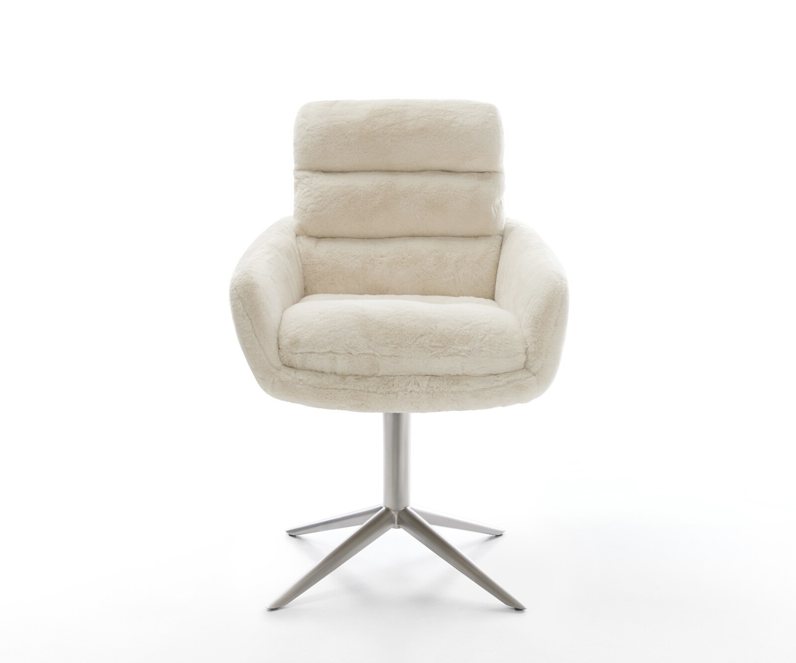 Drehstuhl Abelia-Flex mit Armlehnen Plüsch Creme-Weiß Fußkreuz Edelstahl 360° drehbar Wippfunktion 2