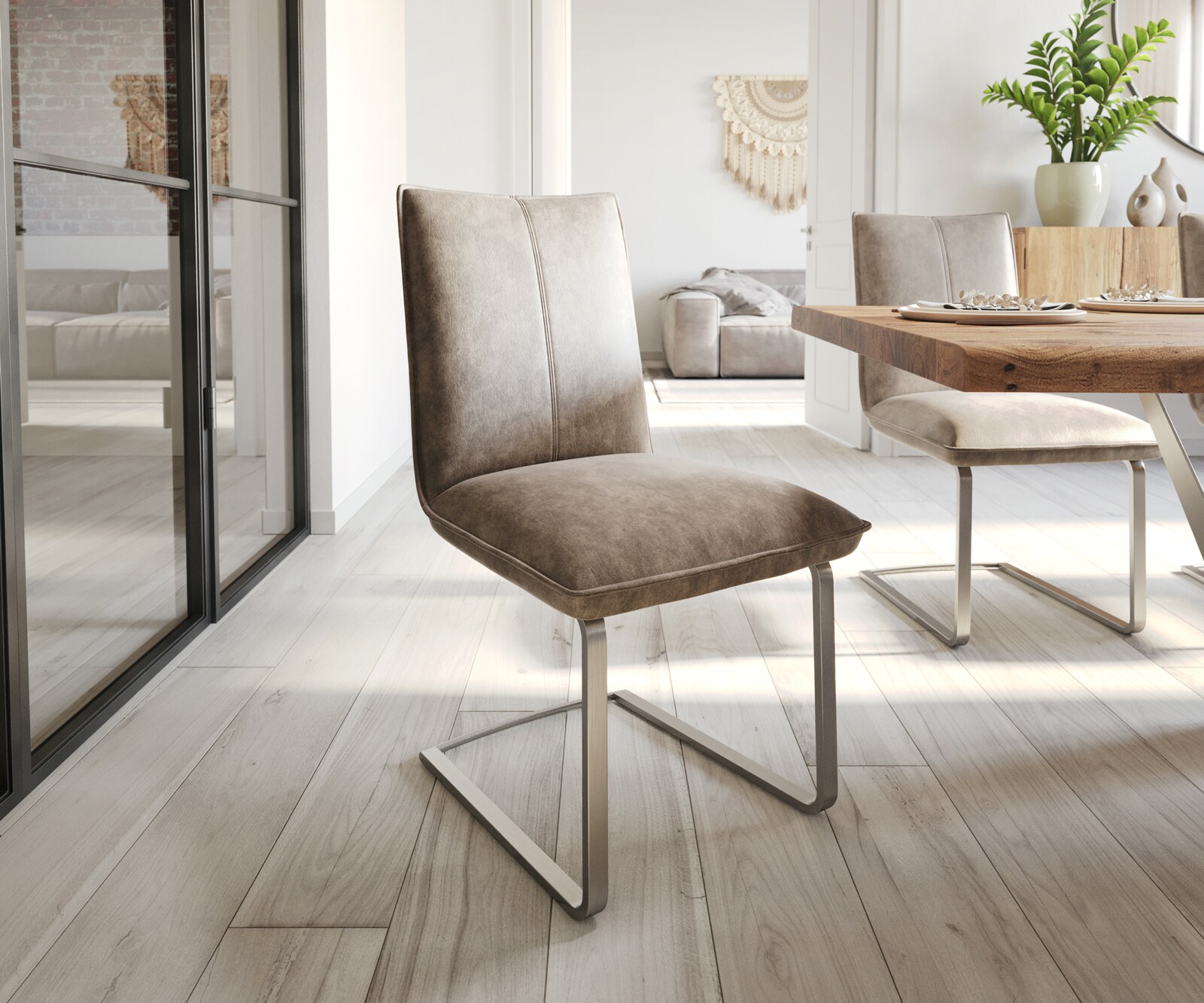 Freischwinger Lelio-Flex Mikrofaser Taupe Vintage Freischwinger flach Edels günstig online kaufen
