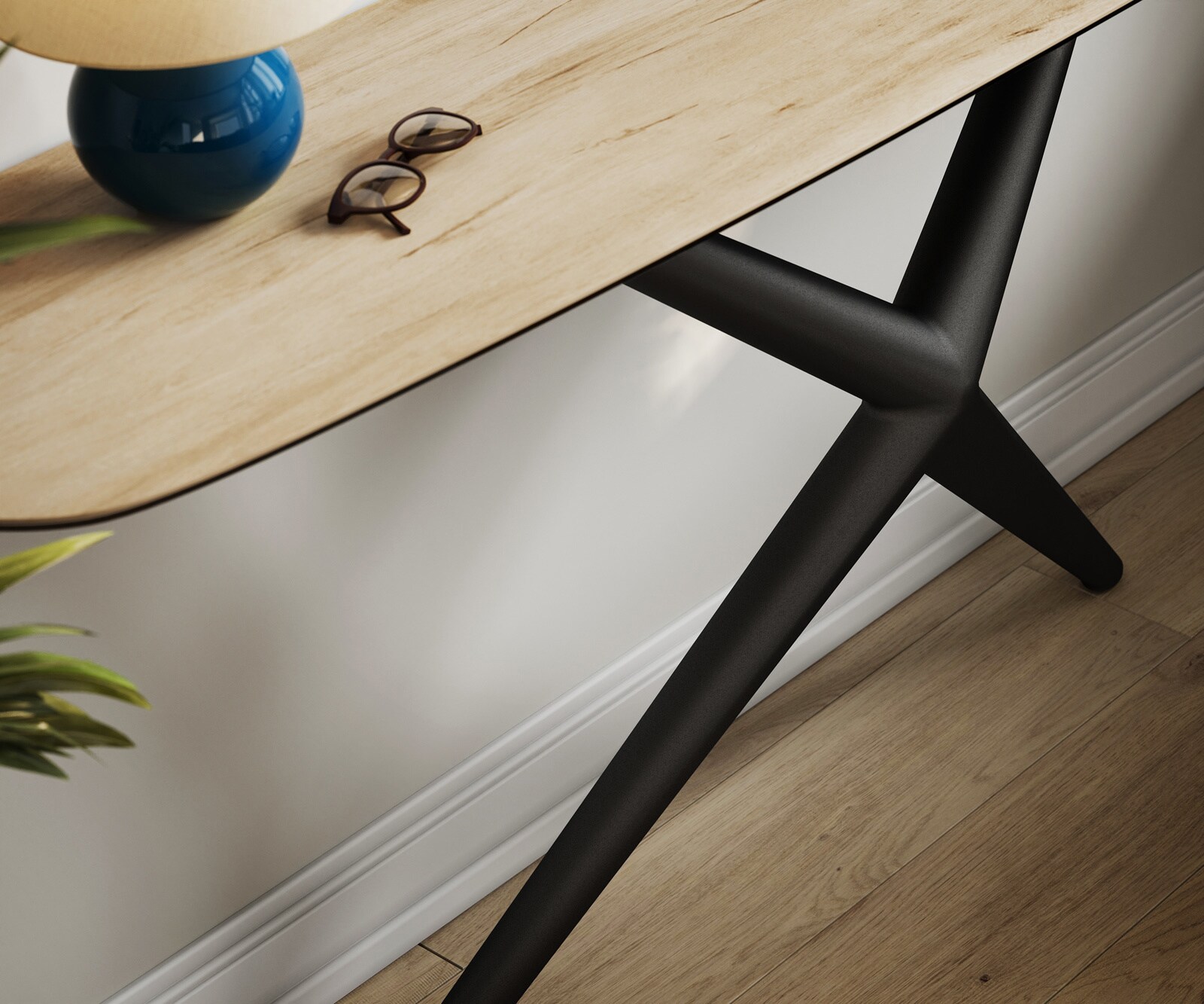 Konsolentisch Edge Boot 180x40 cm Keramik Laminam® Sabbia Eichefarbig Estelo Metall Schwarz 5