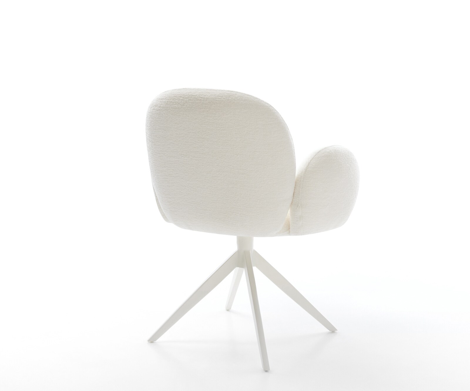 Drehstuhl Nube-Flex mit Armlehnen Bouclé Soft Beige Kreuzgestell breit Weiß 360° drehbar Wippfunktion Taschenfederkern 4
