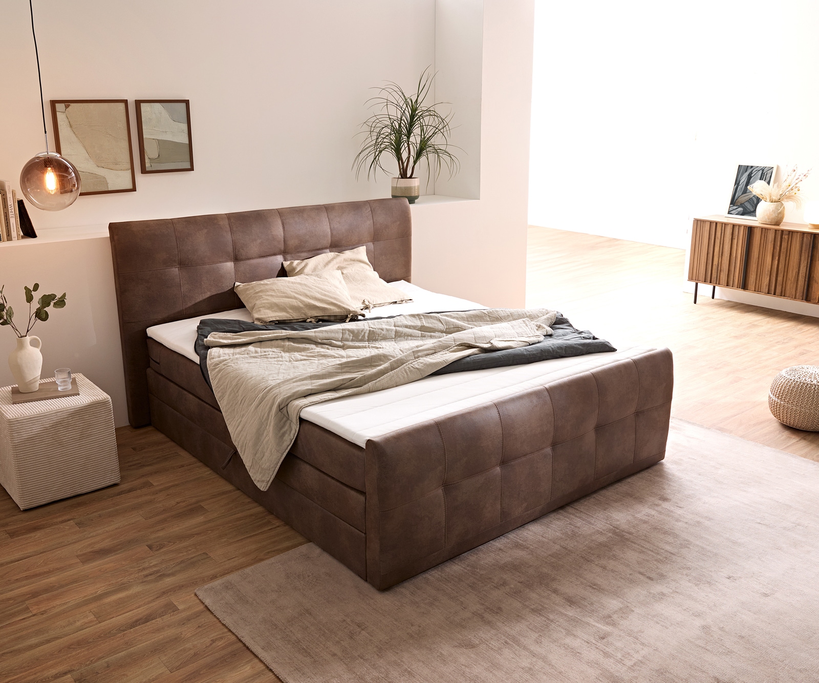 Boxspringbett Amarillo 180x200 cm Braun mit Matratze, Topper und Bettkasten 4