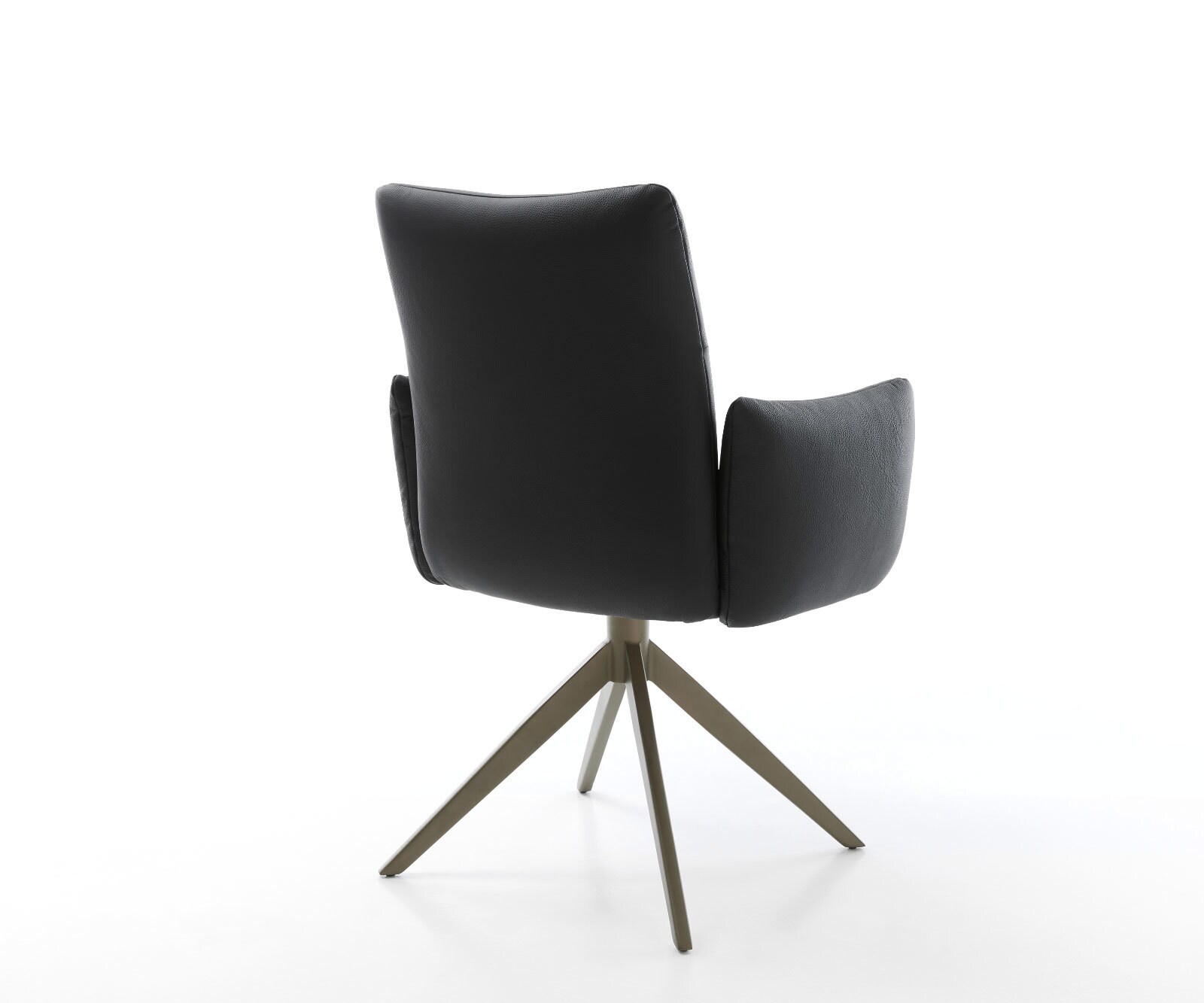 Drehstuhl Jova-Flex mit Armlehnen Echt-Leder Schwarz Kreuzgestell breit Effektfinish Titan 360° drehbar Wippfunktion Taschenfederkern 5