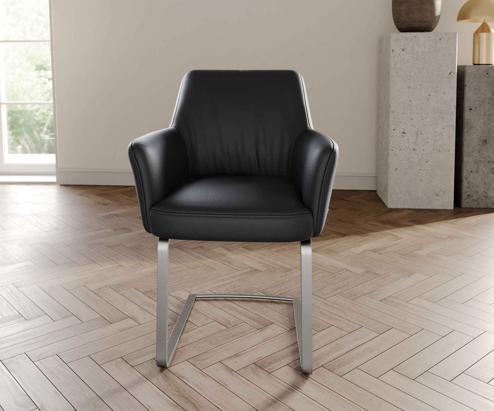 Freischwinger Xana-Flex mit Armlehnen Echt-Leder Schwarz Freischwinger flach Edelstahl Taschenfederkern 1