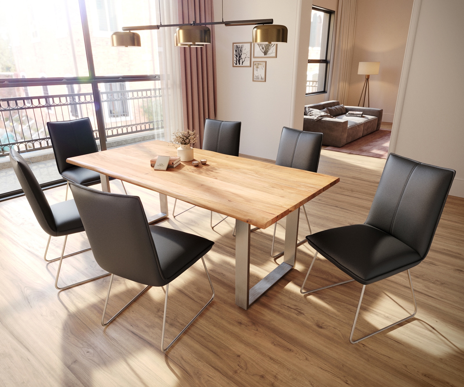 Esszimmerstuhl Lelio-Flex Echt-Leder Schwarz Kufengestell Edelstahl Taschenfederkern 3 Esszimmerstuhl Lelio-Flex Echt-Leder Schwarz Kufengestell Edelstahl Taschenfederkern 3