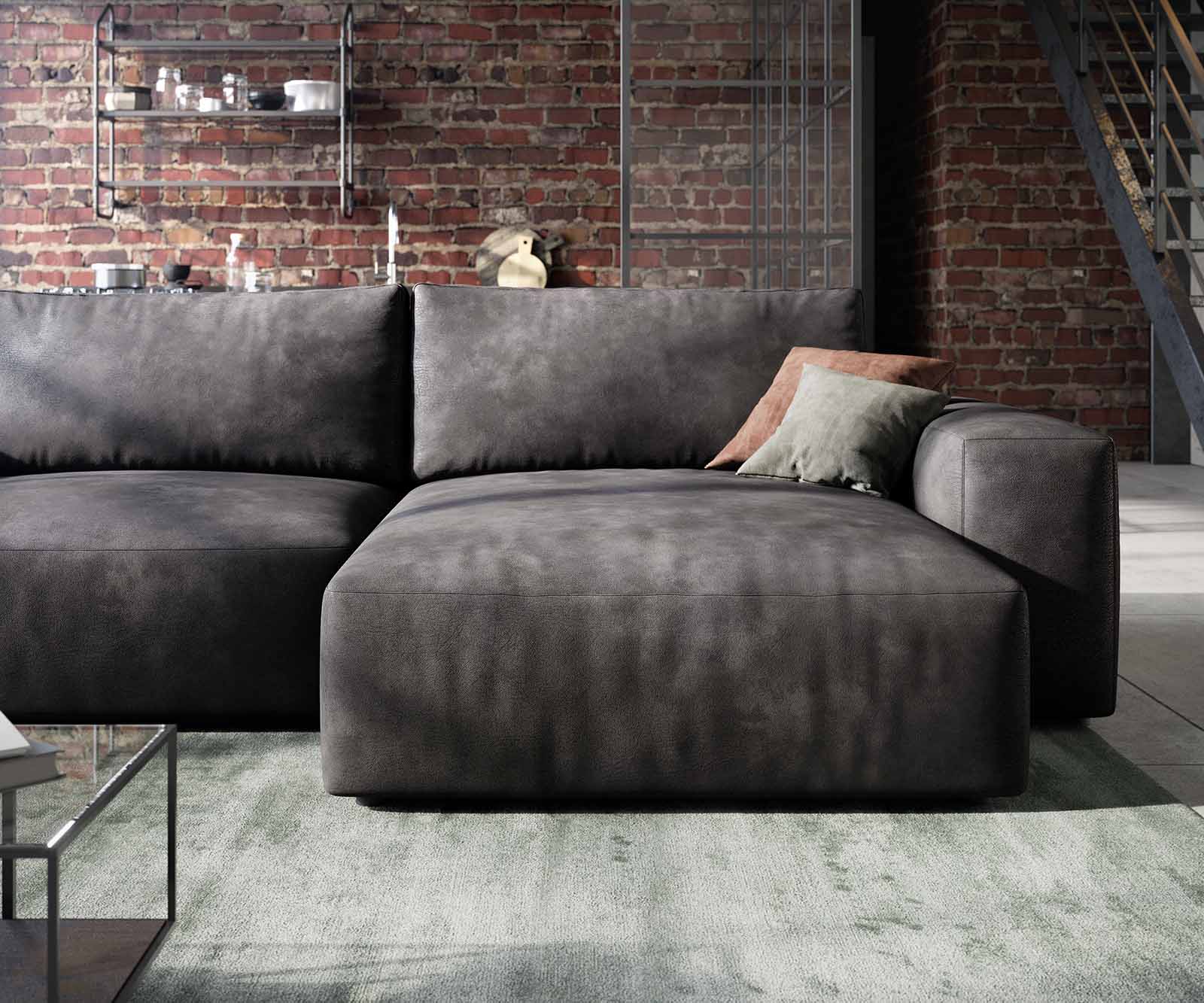 Ecksofa Lanzo L 260x160 cm Lederimitat Vintage Anthrazit Recamiere variabel 6