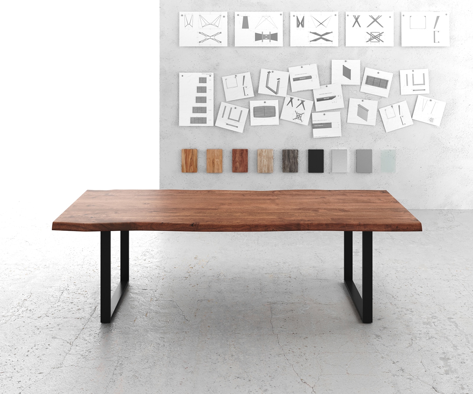 Esstisch Edge 260x100 XL Akazie Braun Metall schwarz Live-Edge 2