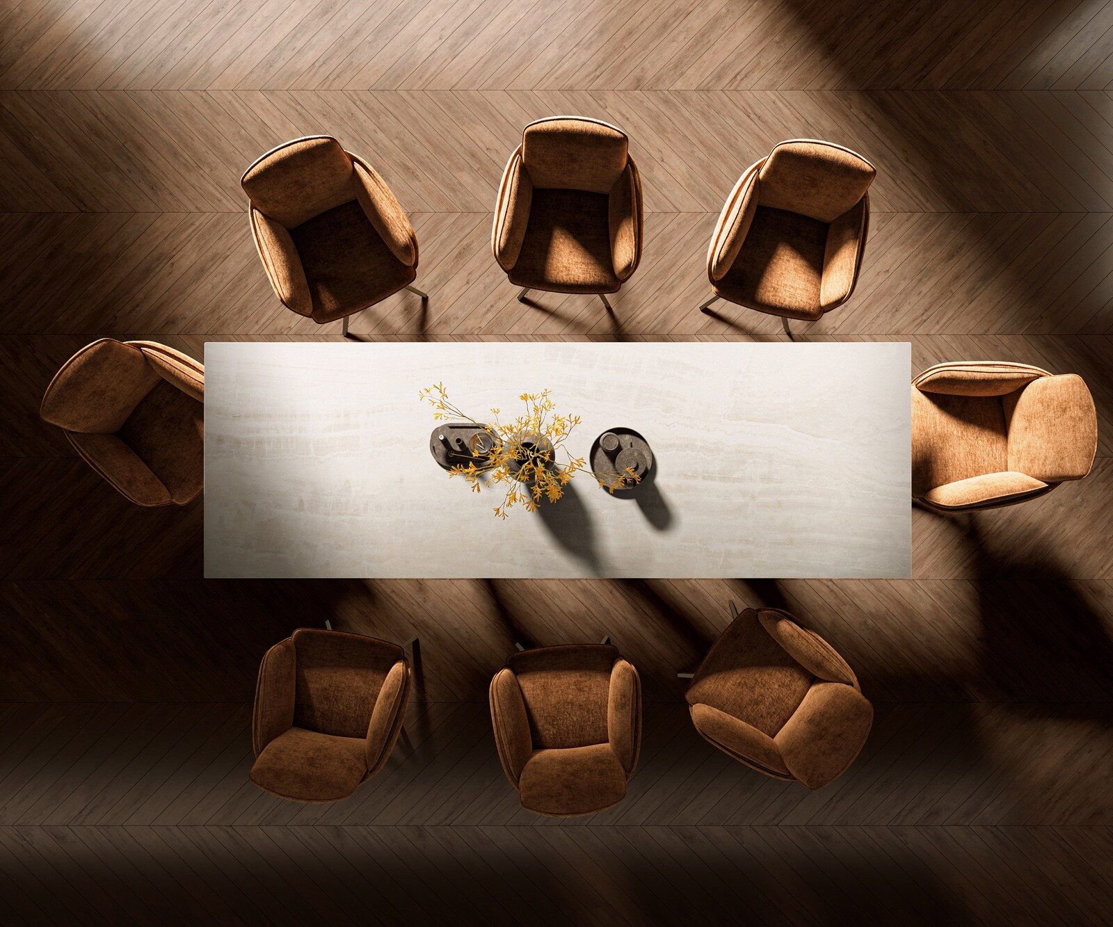 Esstisch Edge 300x100 cm Keramik Onyx Champagne W-Gestell Metall Effektfinish Titan 6