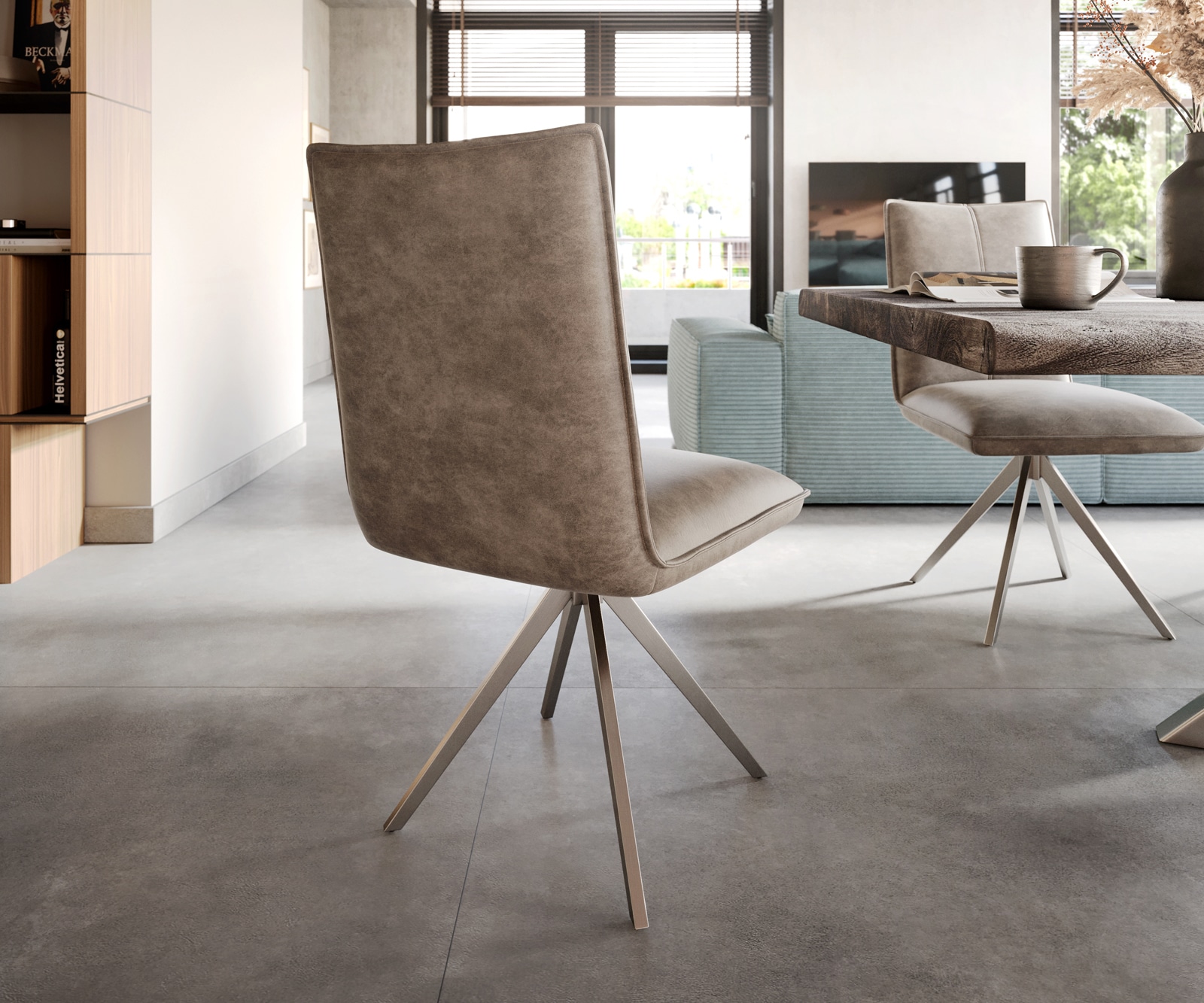 Esszimmerstuhl Lelio-Flex Mikrofaser Taupe Vintage Kreuzgestell breit Edelstahl Taschenfederkern 4 Esszimmerstuhl Lelio-Flex Mikrofaser Taupe Vintage Kreuzgestell breit Edelstahl Taschenfederkern 4