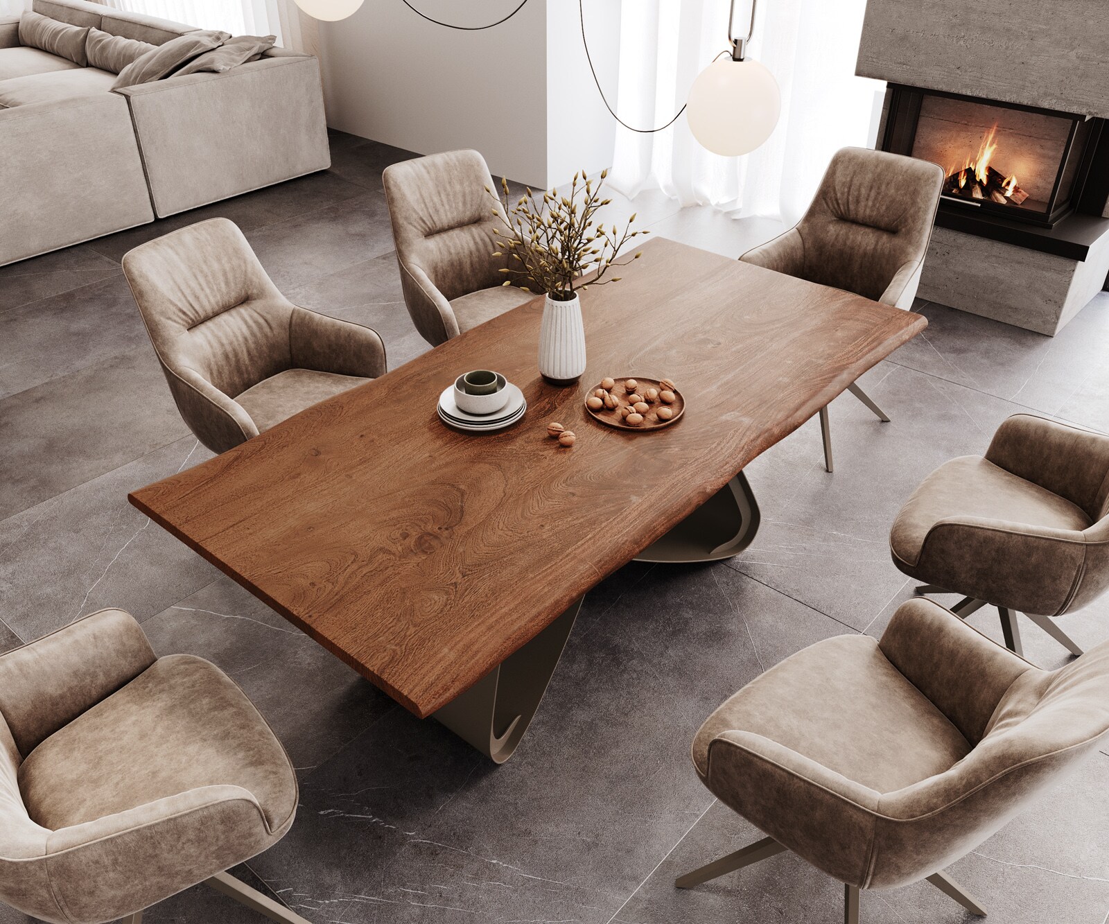 Esstisch Edge 200x100 Akazie Braun W-Gestell Metall Effektfinish Titan Live-Edge 3