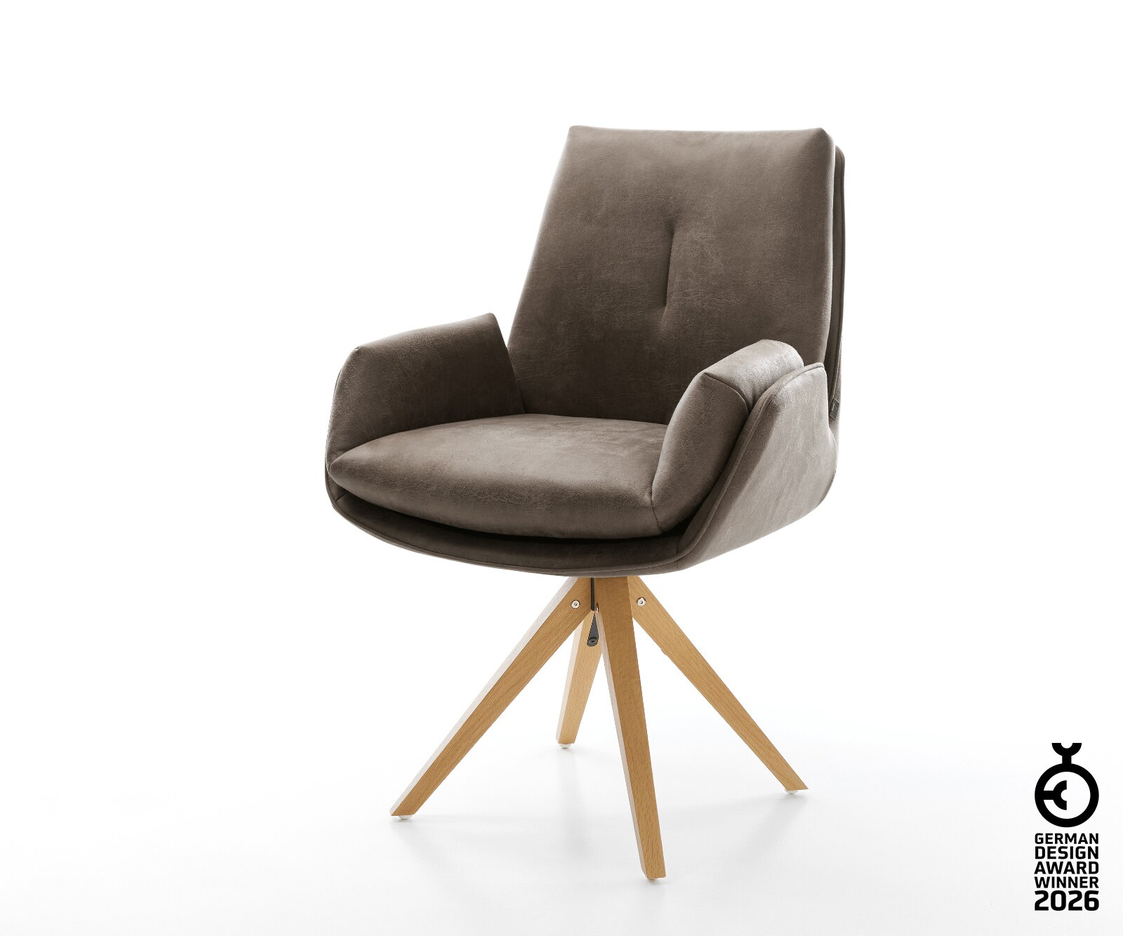Drehstuhl Clea-Flex Mikrofaser Taupe Vintage Holzgestell kantig Natur 360° drehbar