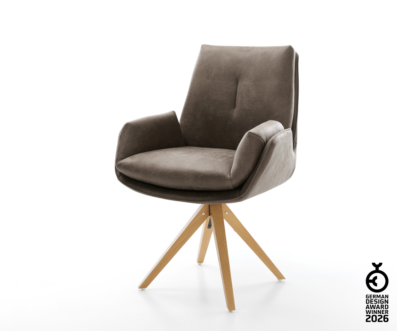 Drehstuhl Clea-Flex Mikrofaser Taupe Vintage Holzgestell kantig Natur 360° drehbar