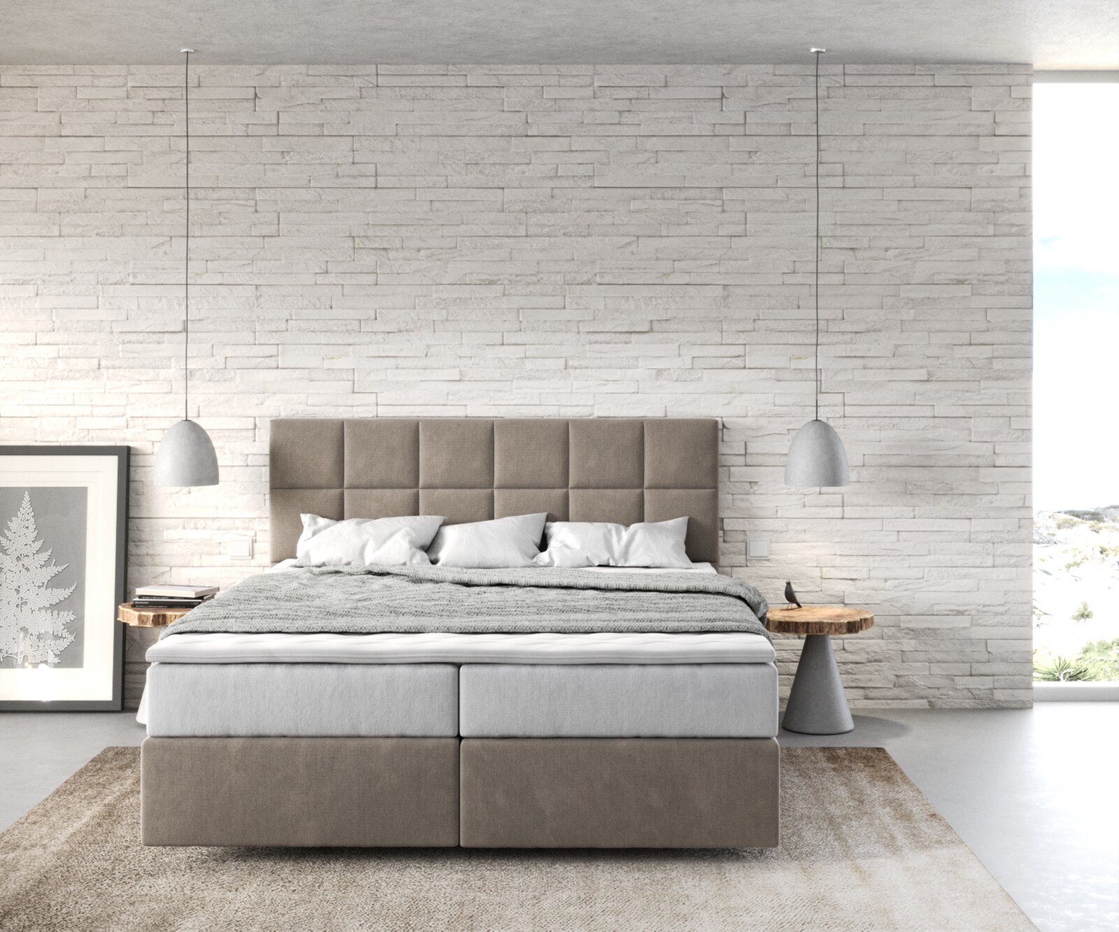 Boxspringbett Dream-Fine 160x200 cm Mikrofaser Beige mit TFK Matratze und Visco Topper 1