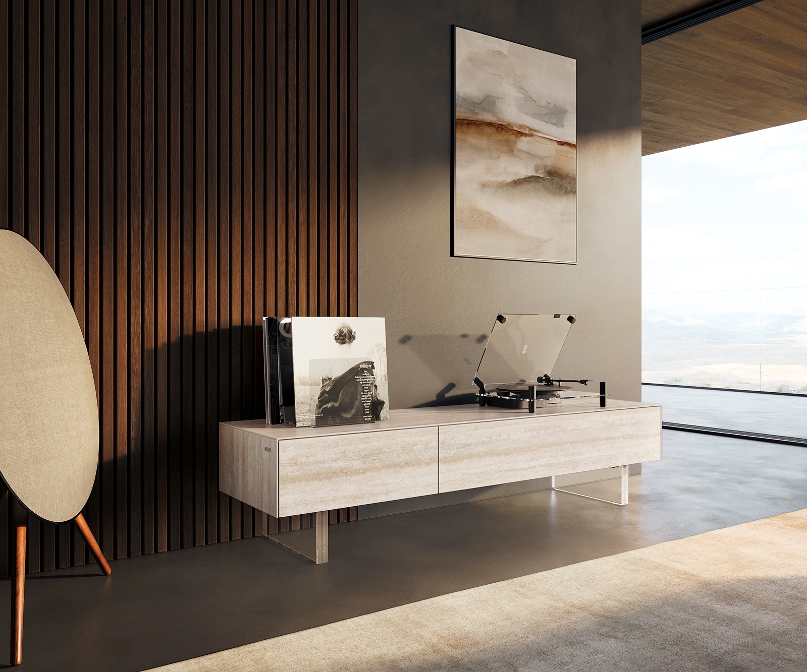 Lowboard Cuor 150 cm Keramik Laminam® Travertino Bianco Creme-Weiß 1 Klappe 1 Schubfach Fuß Schwebeoptik Acrylglas Lowboard Cuor 150 cm Keramik Laminam® Travertino Bianco Creme-Weiß 1 Klappe 1 Schubfach Fuß Schwebeoptik Acrylglas