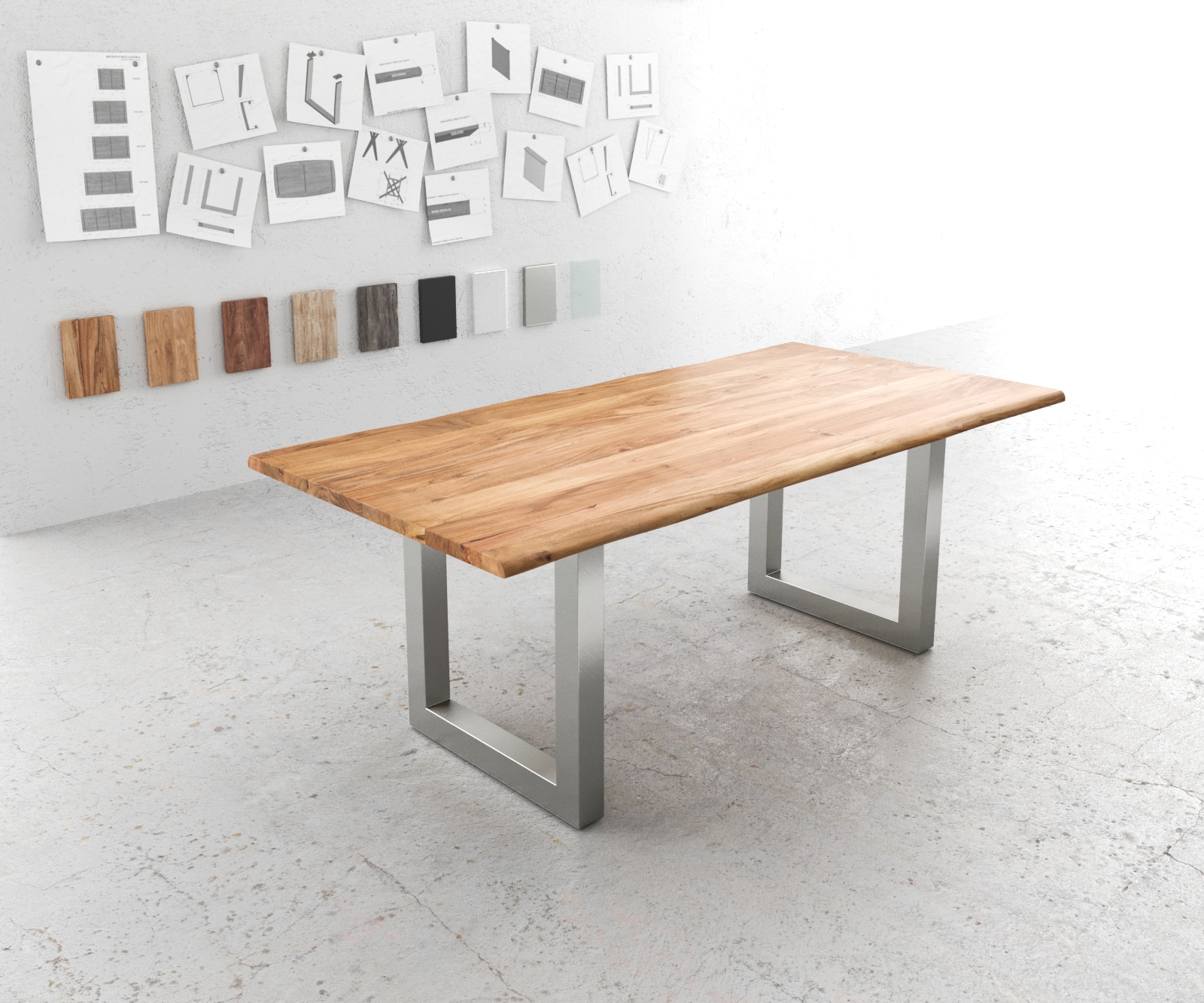Esstisch Edge 200x100 Akazie Natur Edelstahl Breit Live-Edge Esstisch Edge 200x100 Akazie Natur Edelstahl Breit Live-Edge