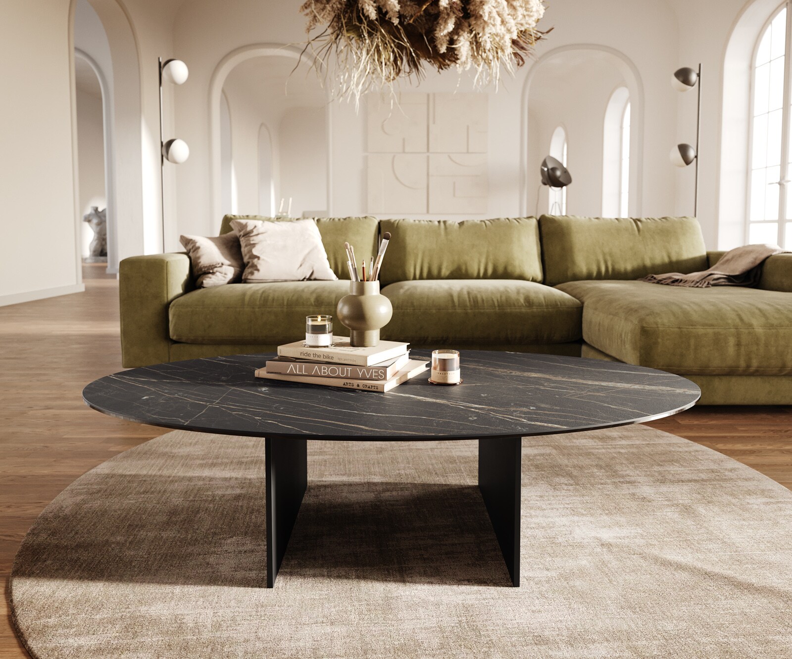 Couchtisch Edge Oval 140x80 cm Keramik Laminam® Noir Desir Braun Salto Metall Schwarz 2