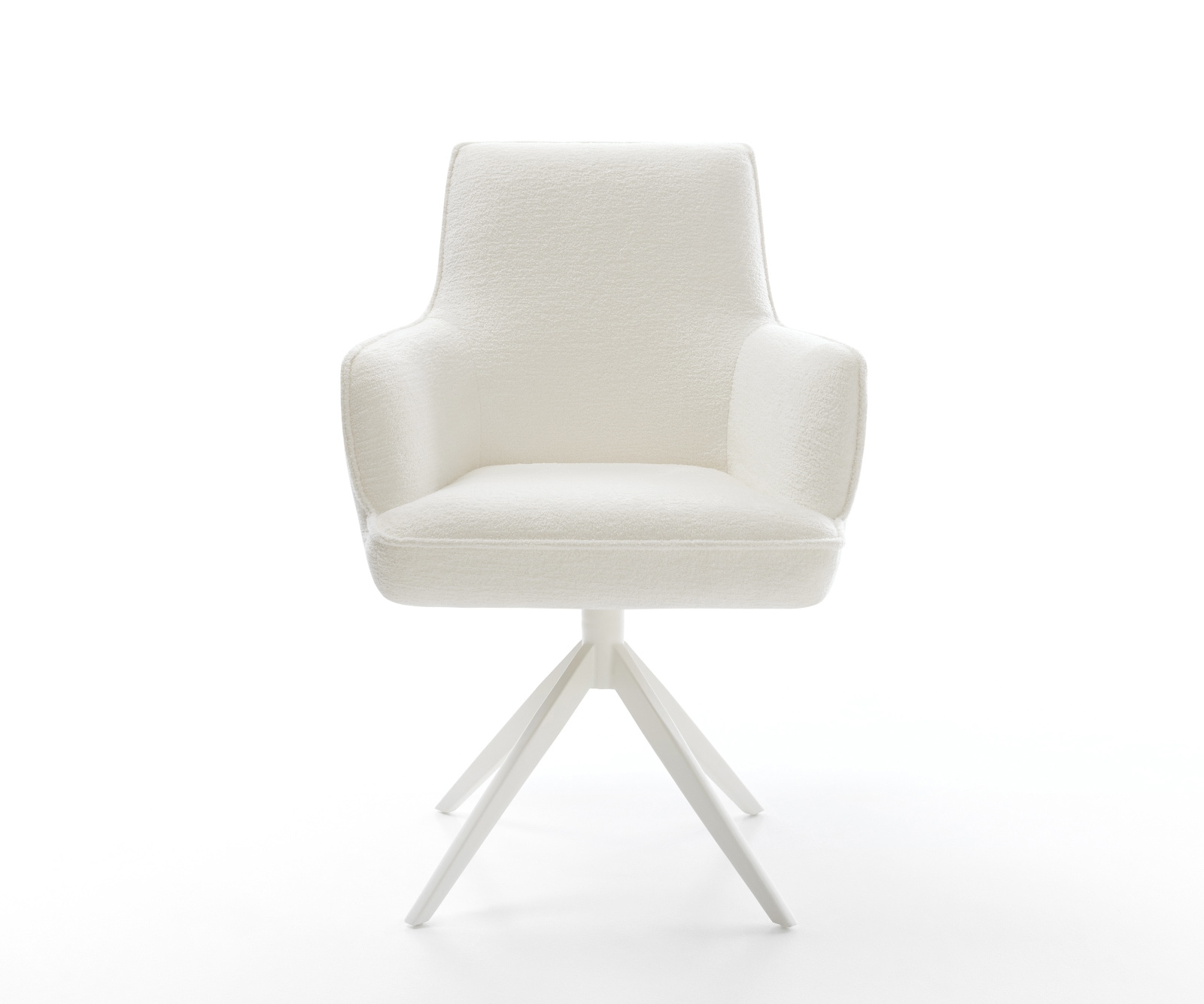 Drehstuhl Heira-Flex mit Armlehnen Bouclé Soft Beige Kreuzgestell breit Weiß 360° drehbar Wippfunktion Taschenfederkern 1