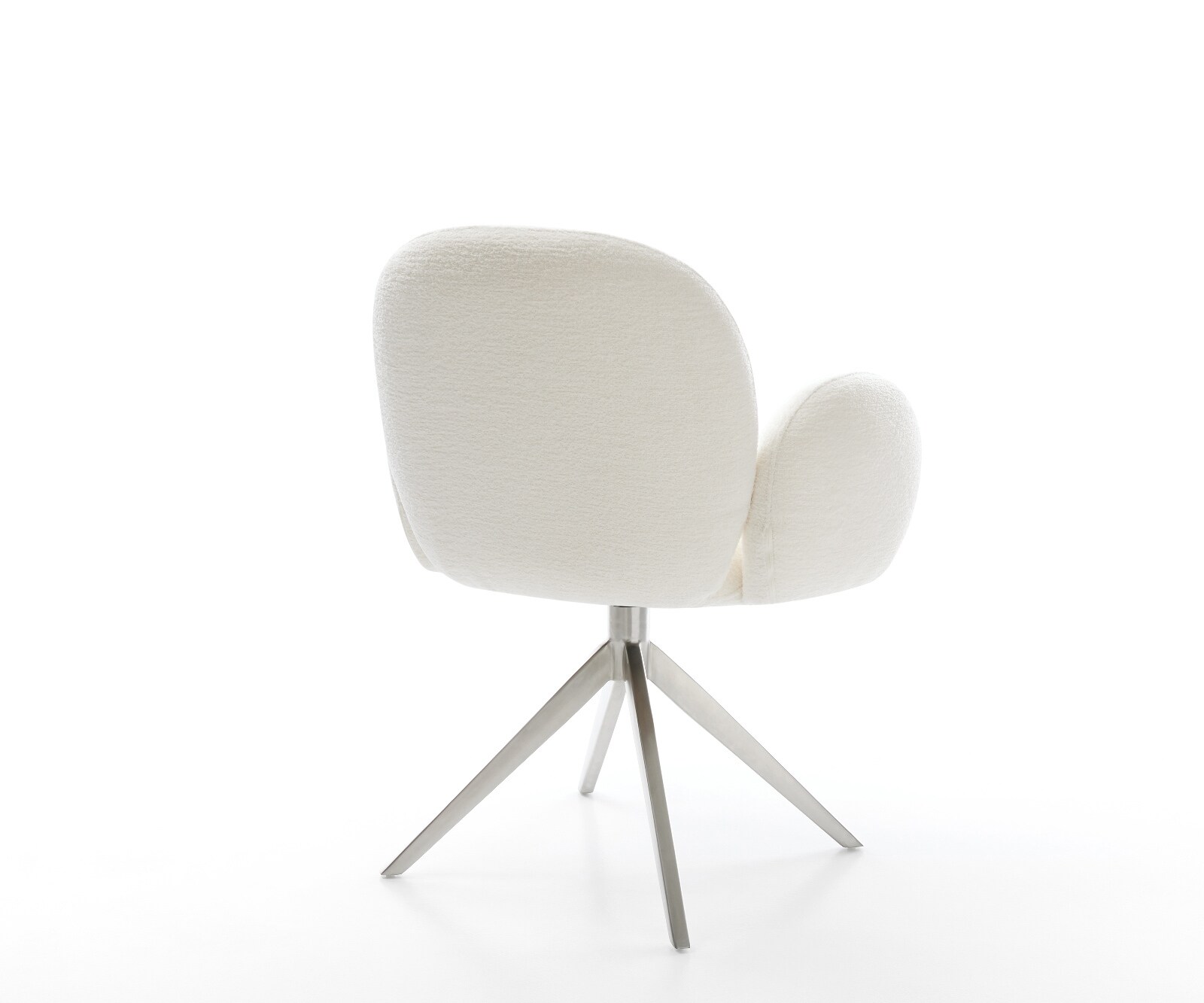 Drehstuhl Nube-Flex mit Armlehnen Bouclé Soft Beige Kreuzgestell breit Edelstahl 360° drehbar Wippfunktion Taschenfederkern 4