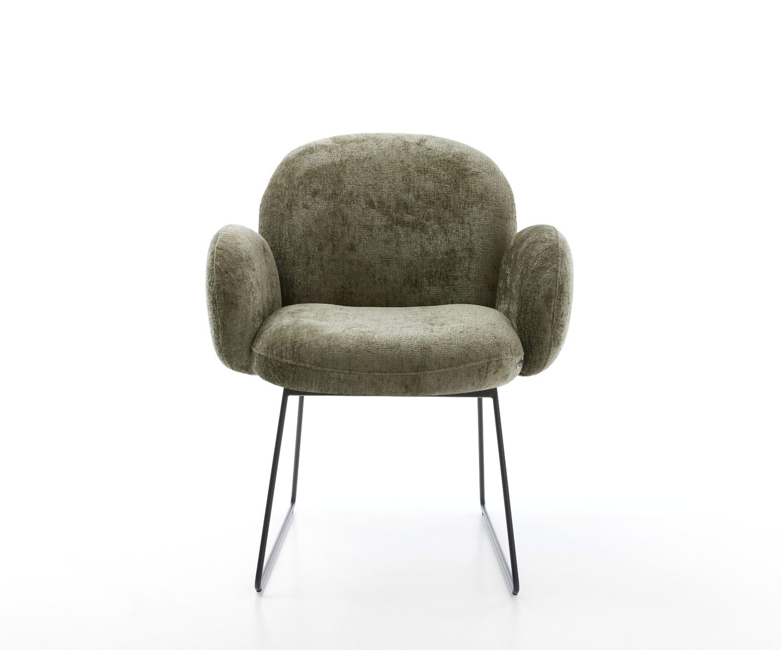 Esszimmerstuhl Nube-Flex mit Armlehnen Chenille Olive Kufengestell Schwarz Taschenfederkern 1 Esszimmerstuhl Nube-Flex mit Armlehnen Chenille Olive Kufengestell Schwarz Taschenfederkern 1