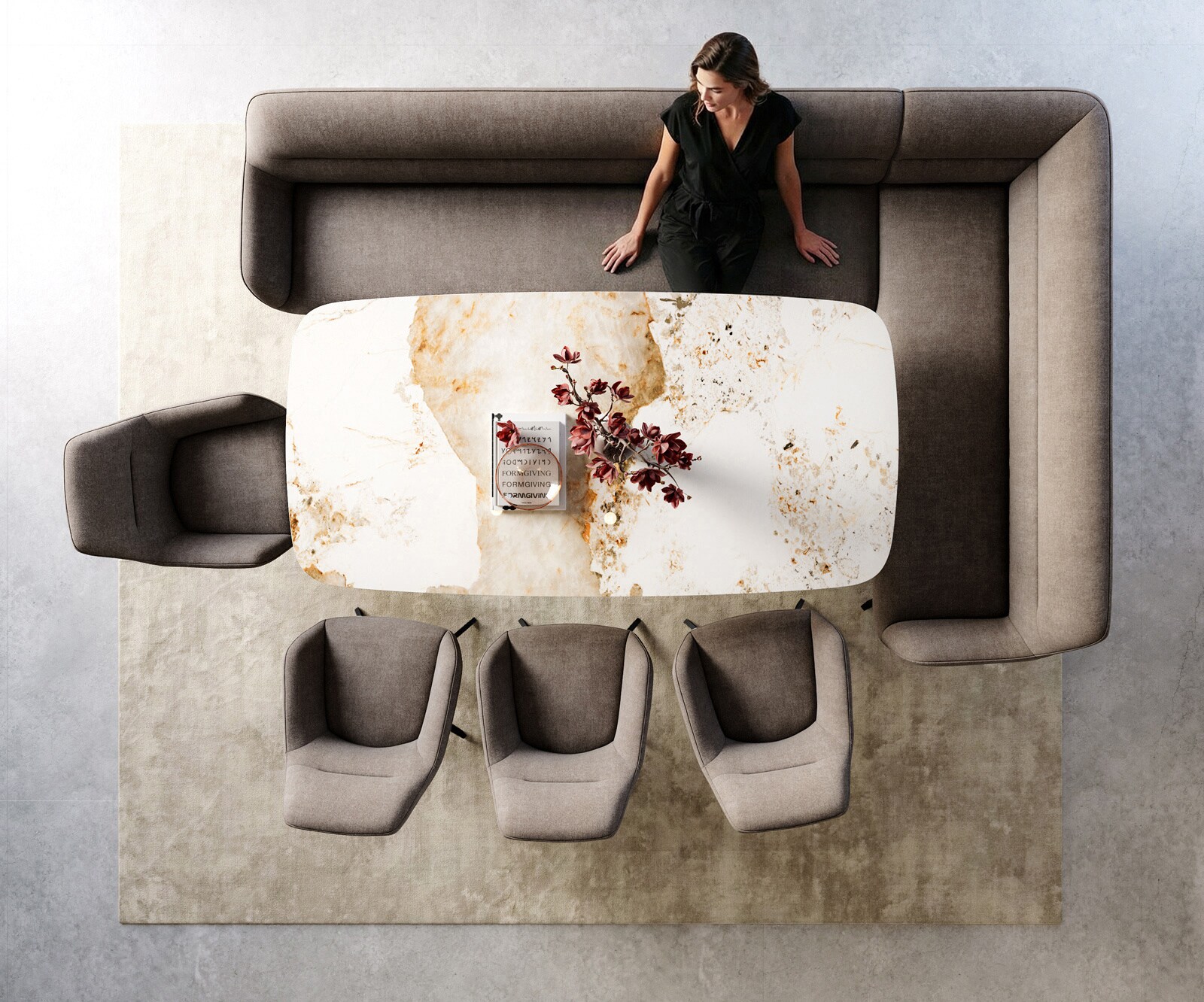 Esszimmerbank Taya-Flex 285x190 cm Strukturstoff Soft Taupe Kreuzgestell kantig Schwarz Taschenfederkern Links 6