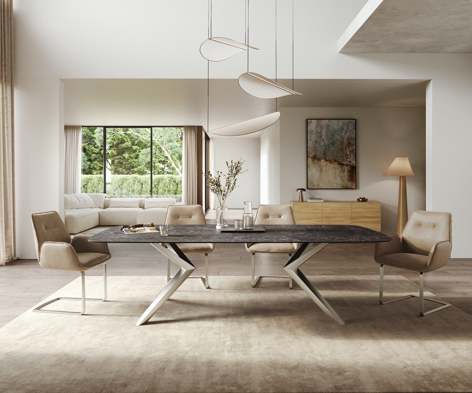 Esstisch Edge Boot 260x120 cm Keramik Laminam® Nero Greco Anthrazit Zenthara kantig Edelstahl 2