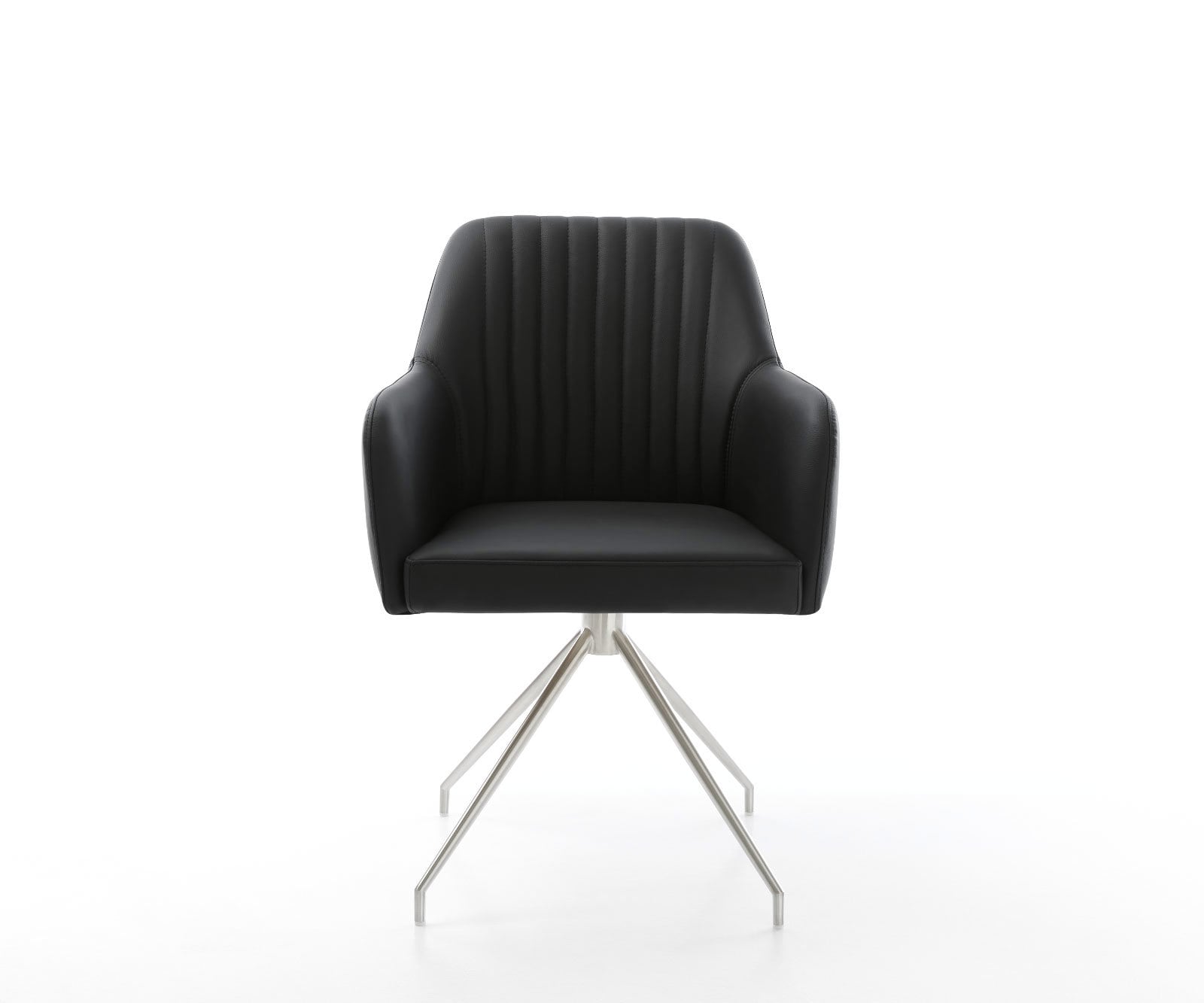 Esszimmerstuhl Greg-Flex Echt-Leder Schwarz Kreuzgestell konisch Edelstahl Taschenfederkern 1 Esszimmerstuhl Greg-Flex Echt-Leder Schwarz Kreuzgestell konisch Edelstahl Taschenfederkern 1