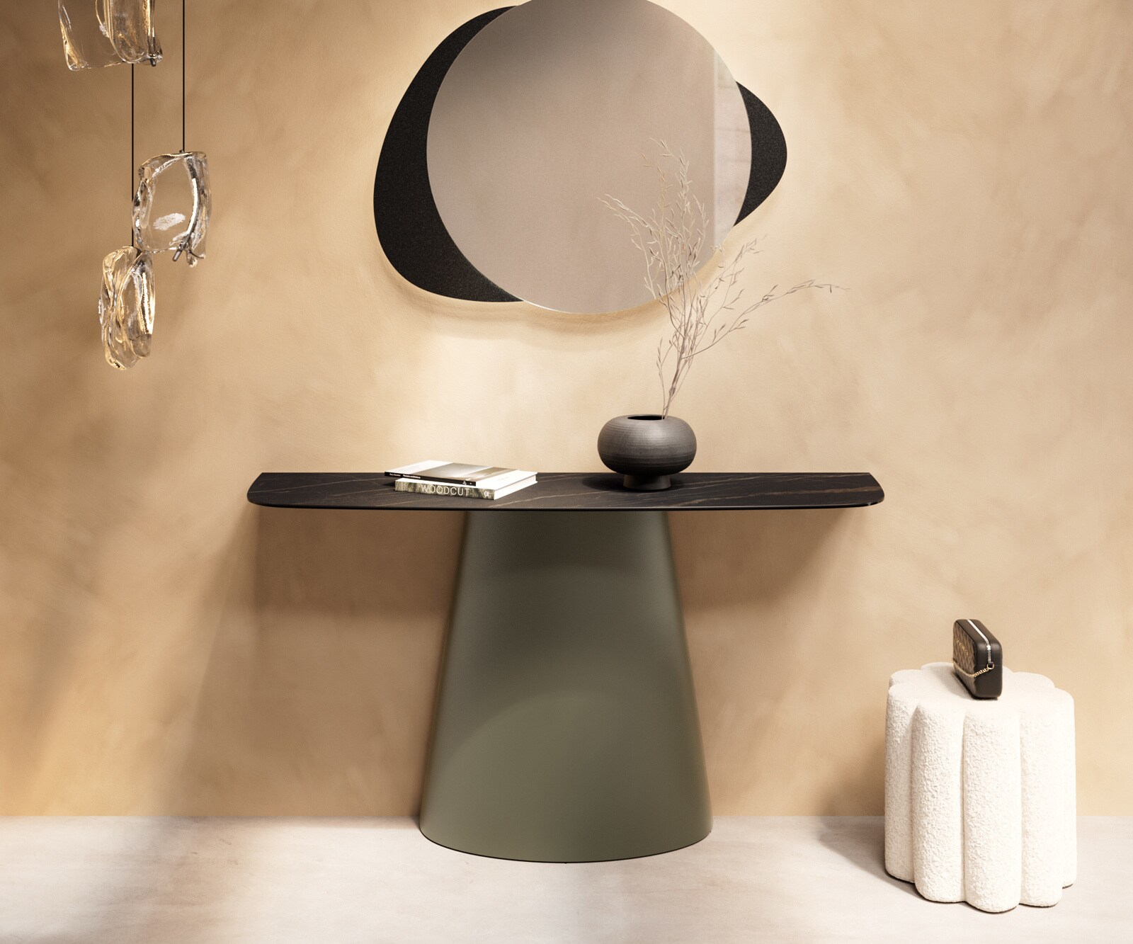 Konsolentisch Edge Boot 140x40 cm Keramik Laminam® Noir Desir Braun Conos Metall Effektfinish Titan