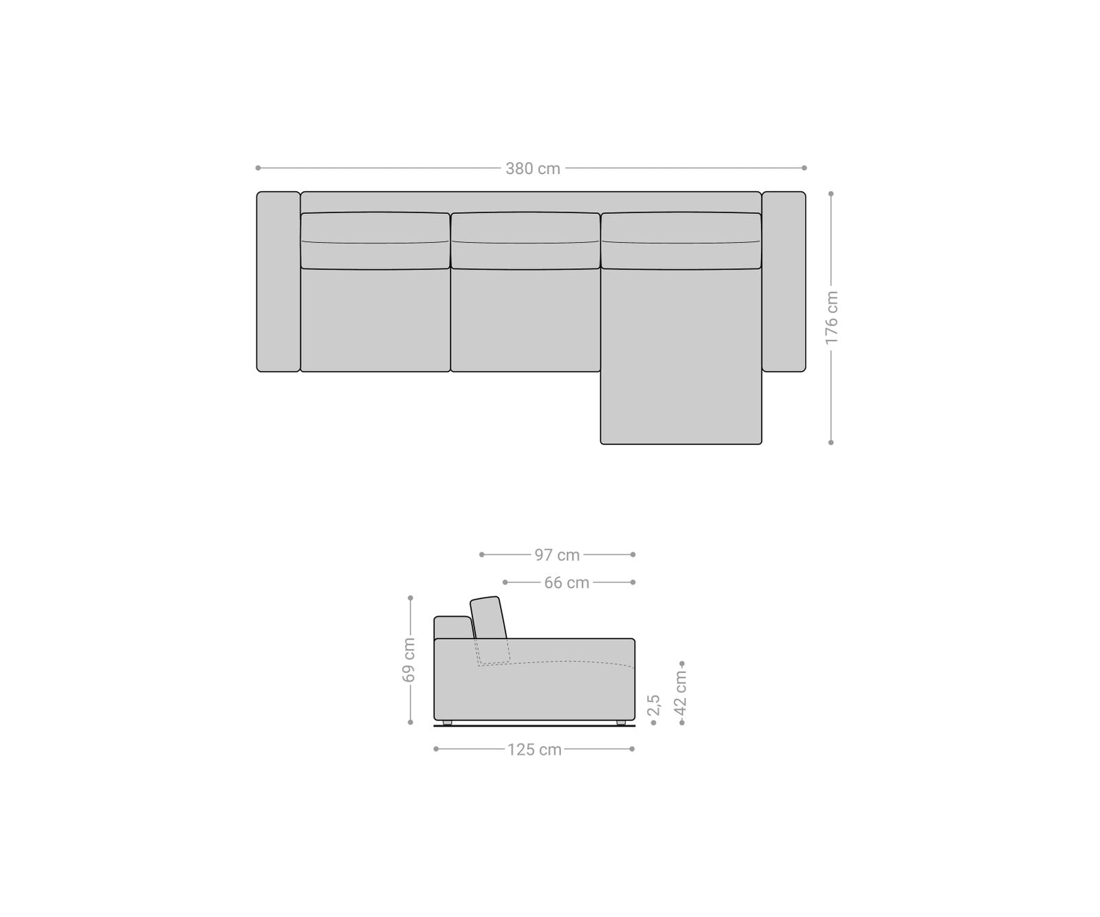 Ecksofa Lanzo XL 380x180 cm Mikrofaser Grau Recamiere variabel 7